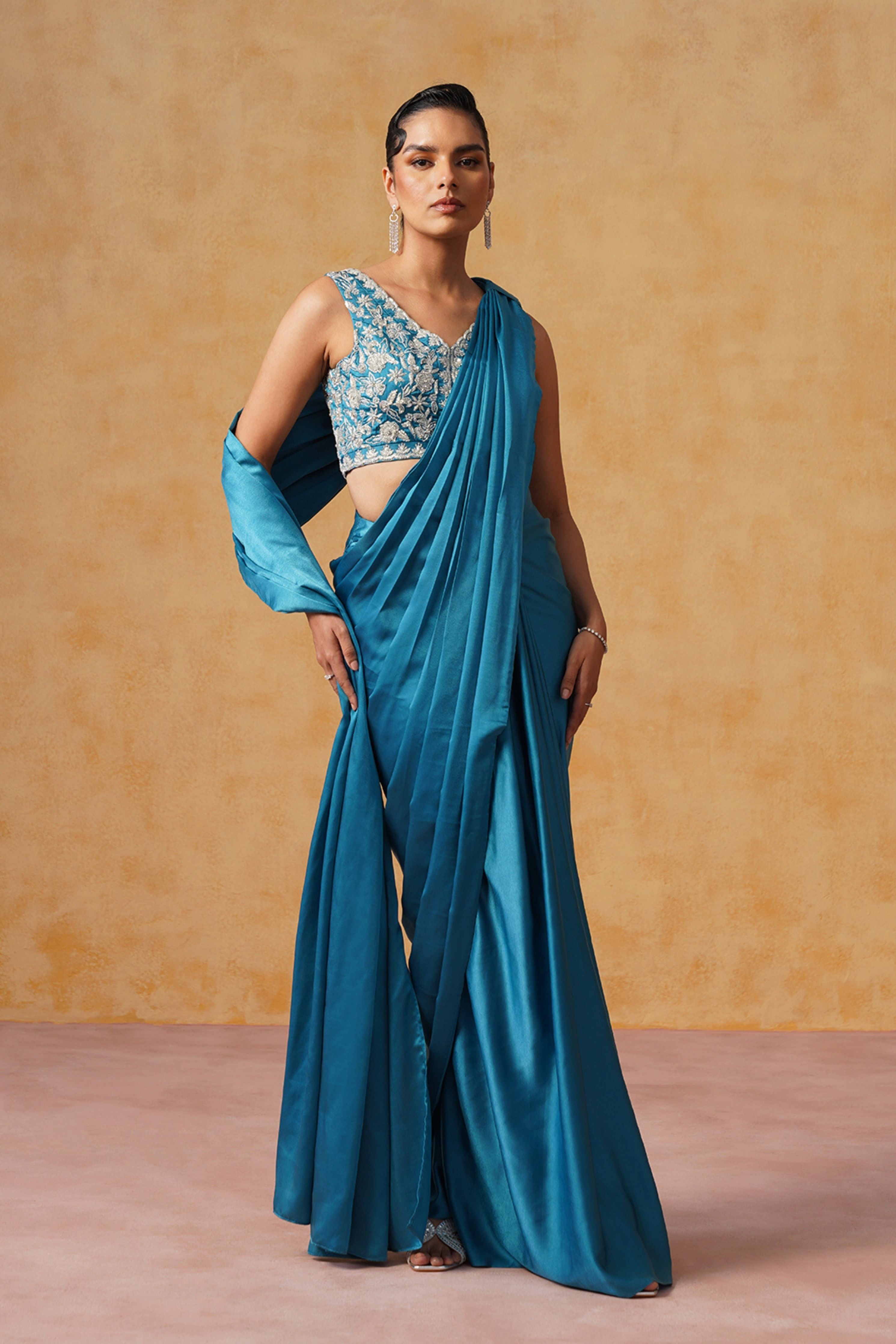 Noor Teal Pre-Draped Saree
