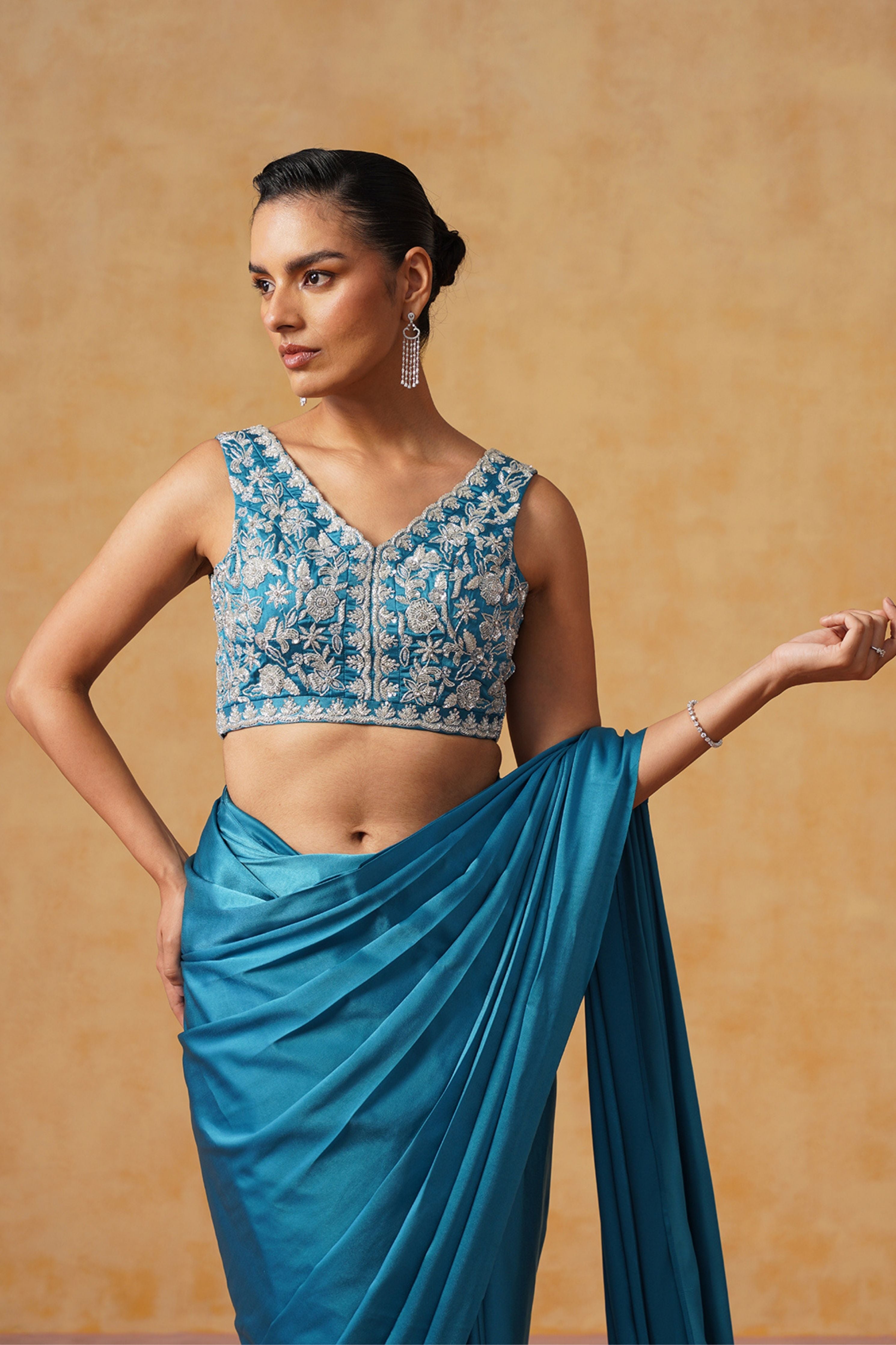 Noor Teal Pre-Draped Saree
