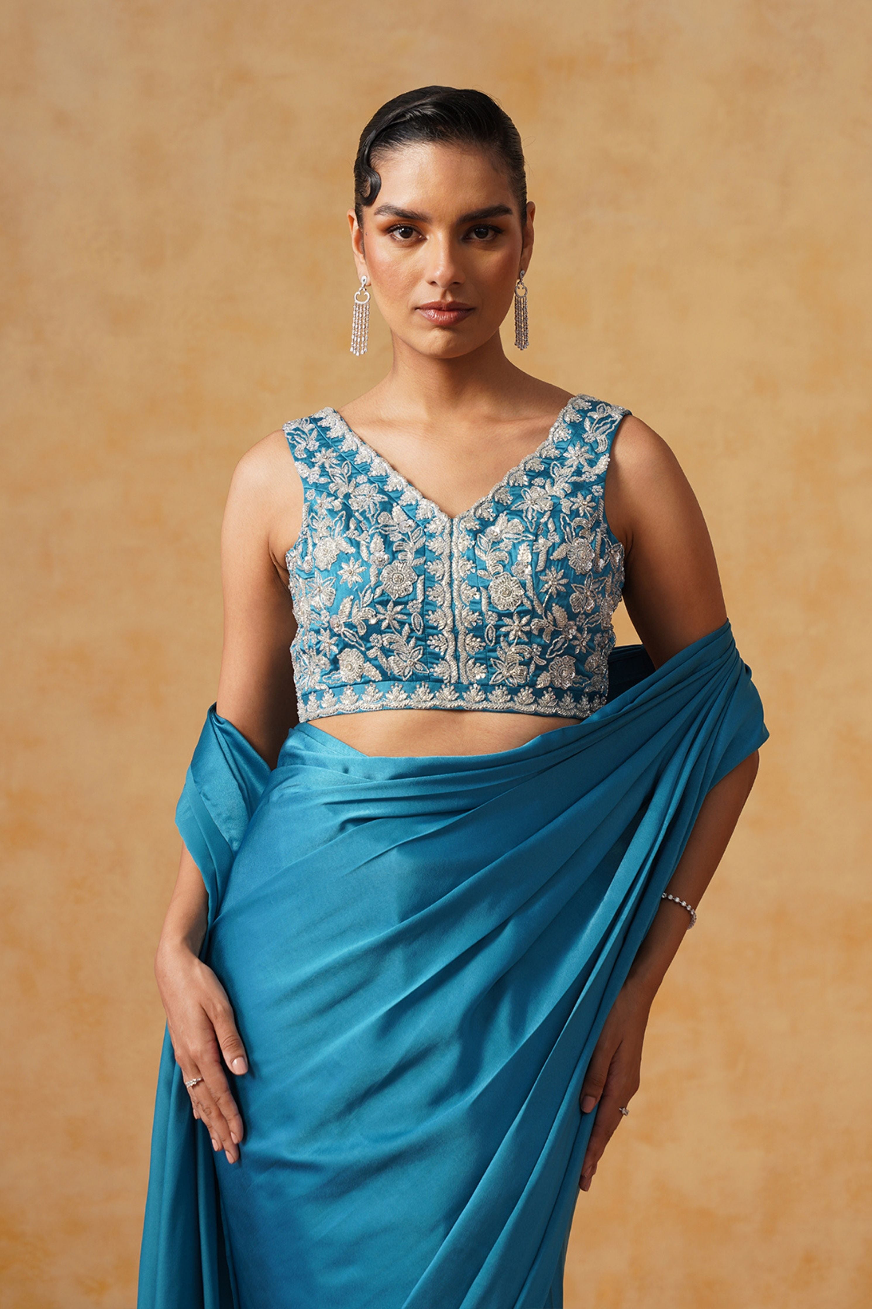 Noor Teal Pre-Draped Saree