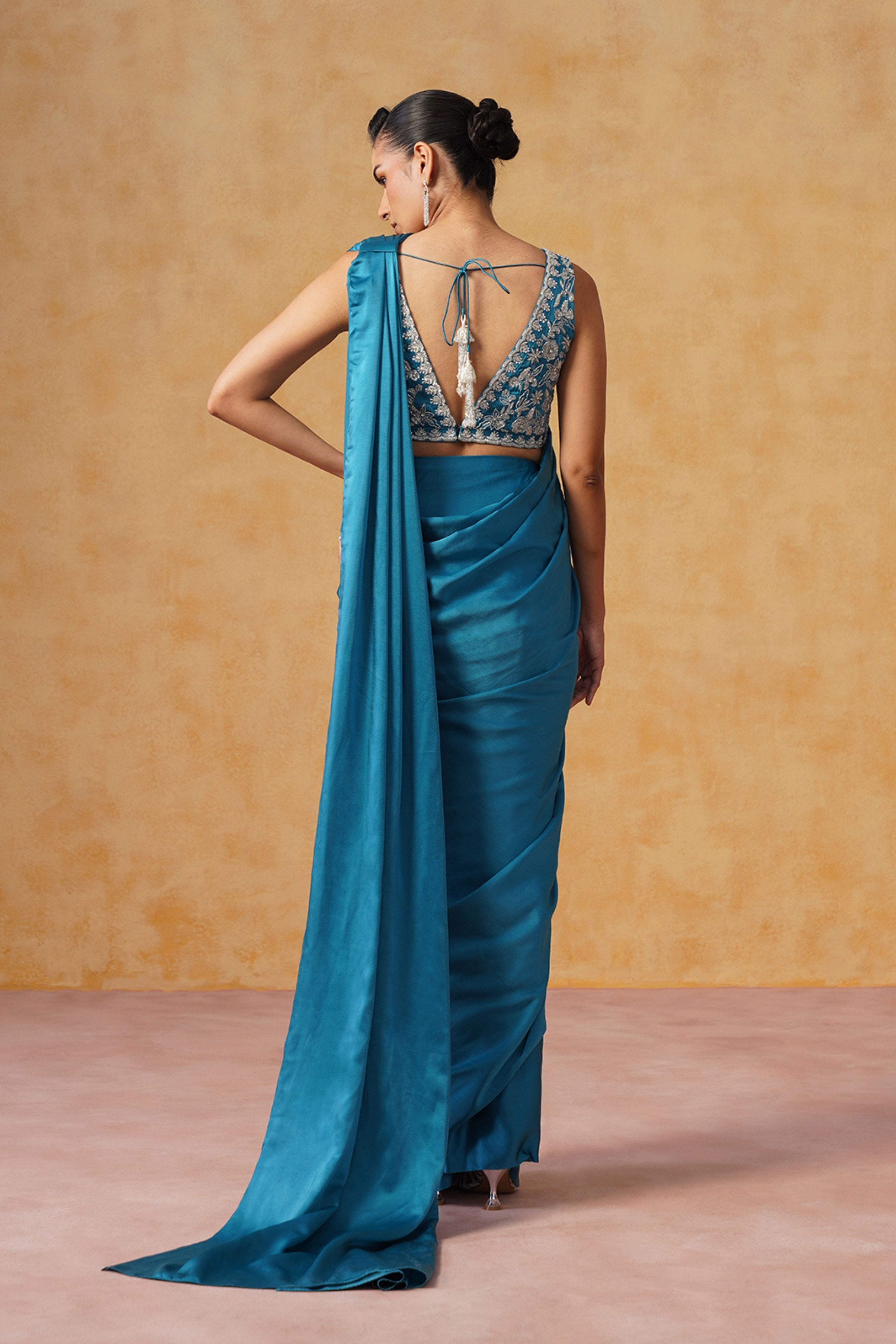 Noor Teal Pre-Draped Saree