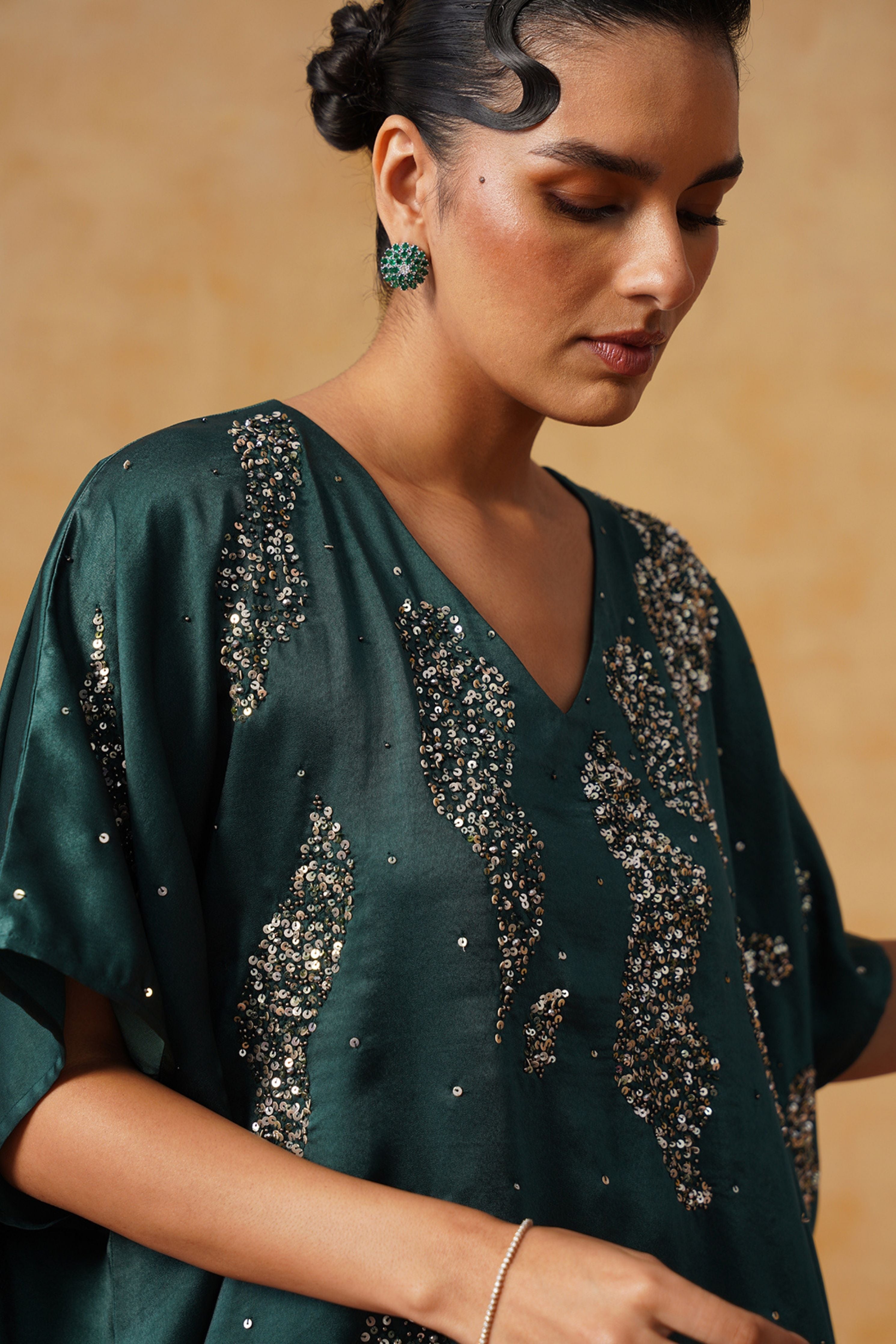 Tara Bottle Green Kaftan Co-ord Set