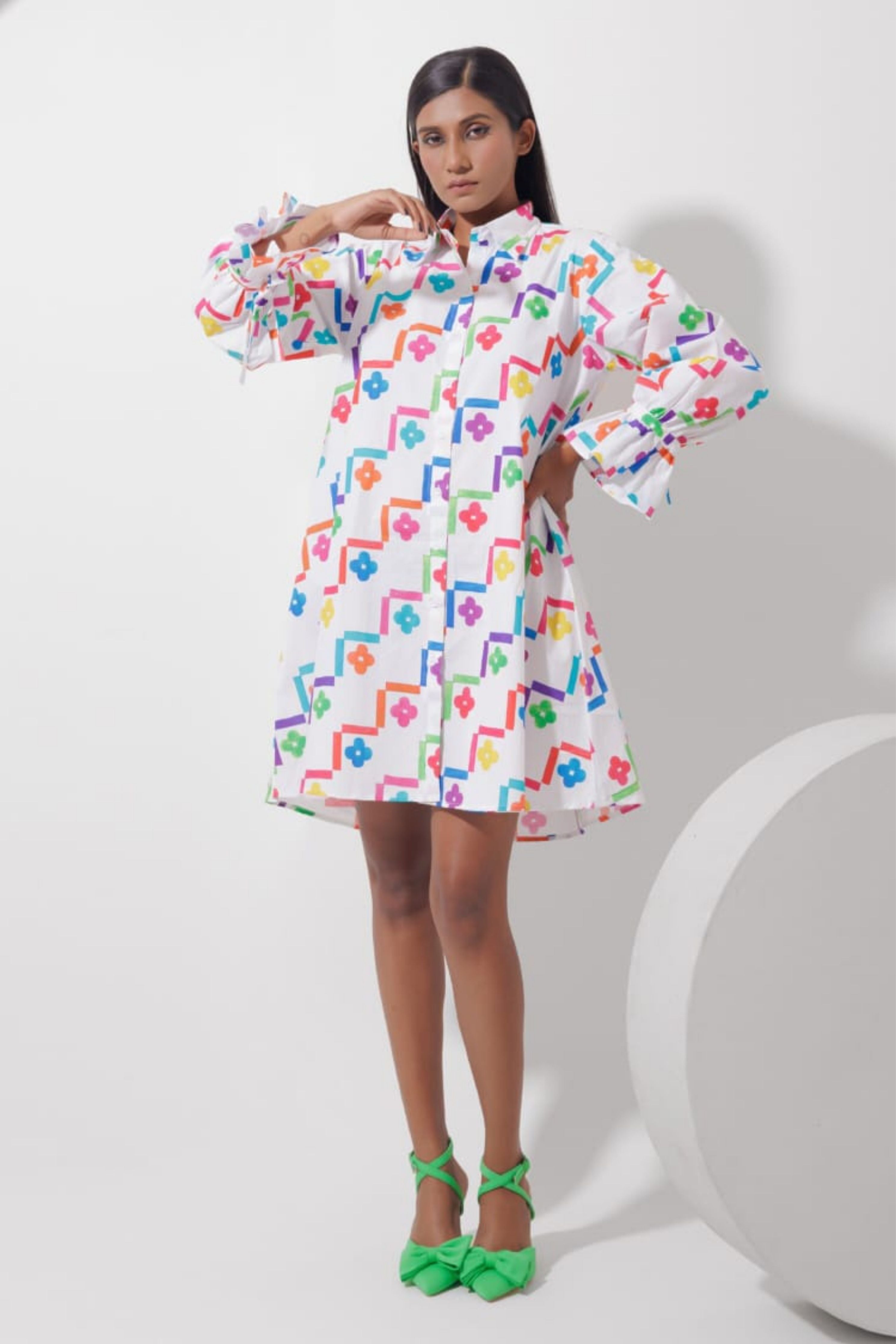 Floral Art Print Shirt Dress