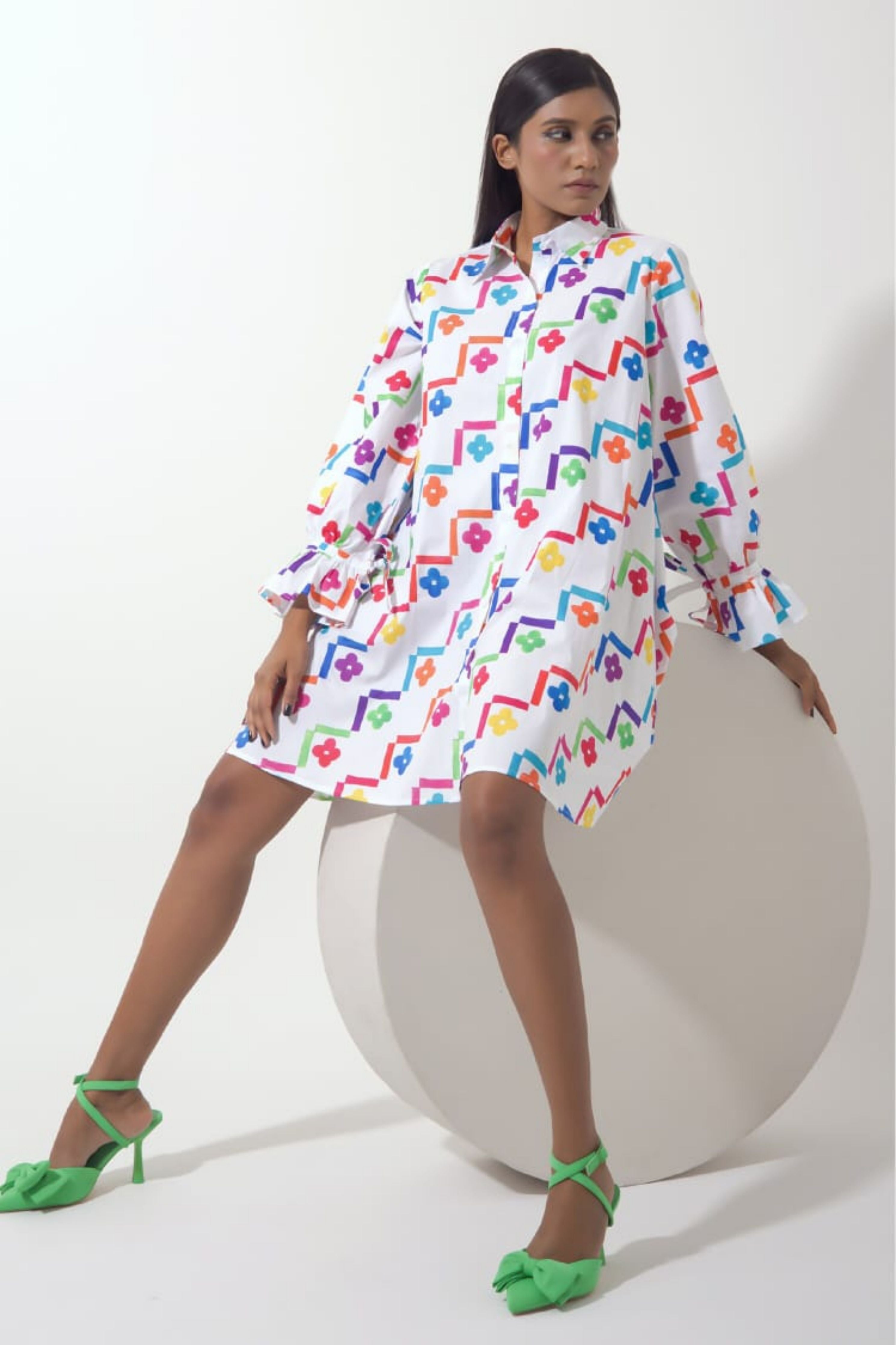 Floral Art Print Shirt Dress