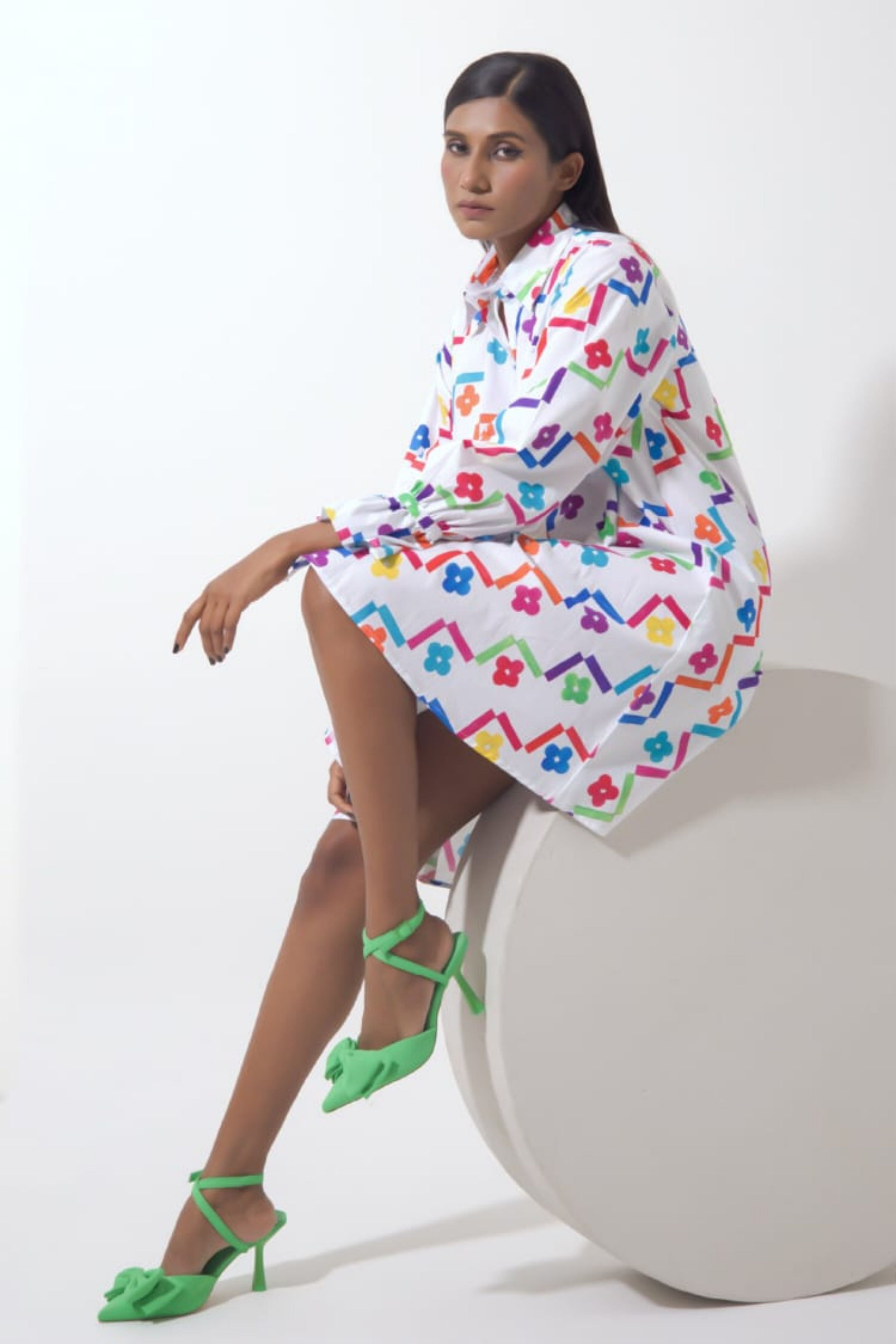 Floral Art Print Shirt Dress
