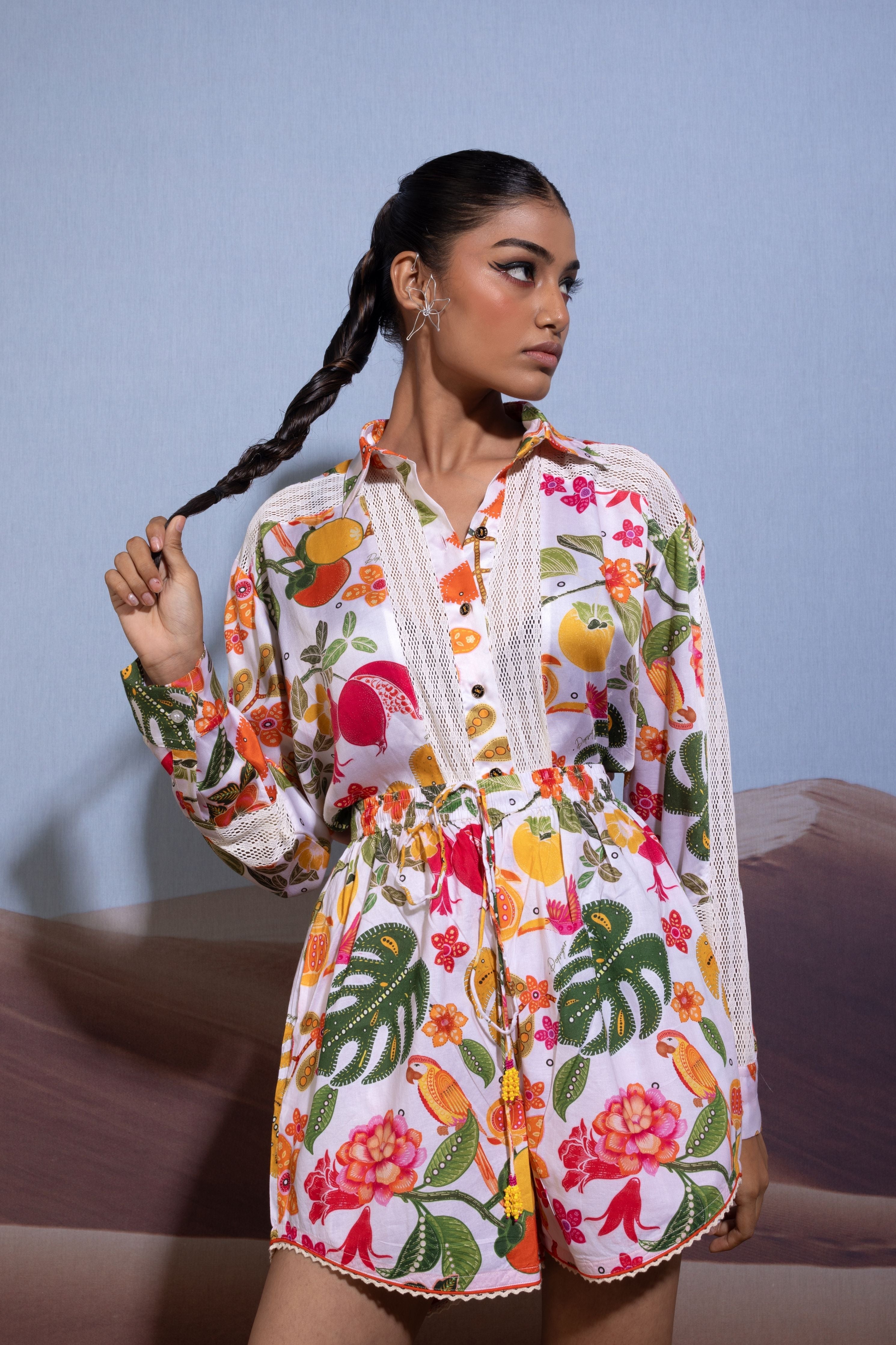 Floral Button Down Shirt and Shorts set