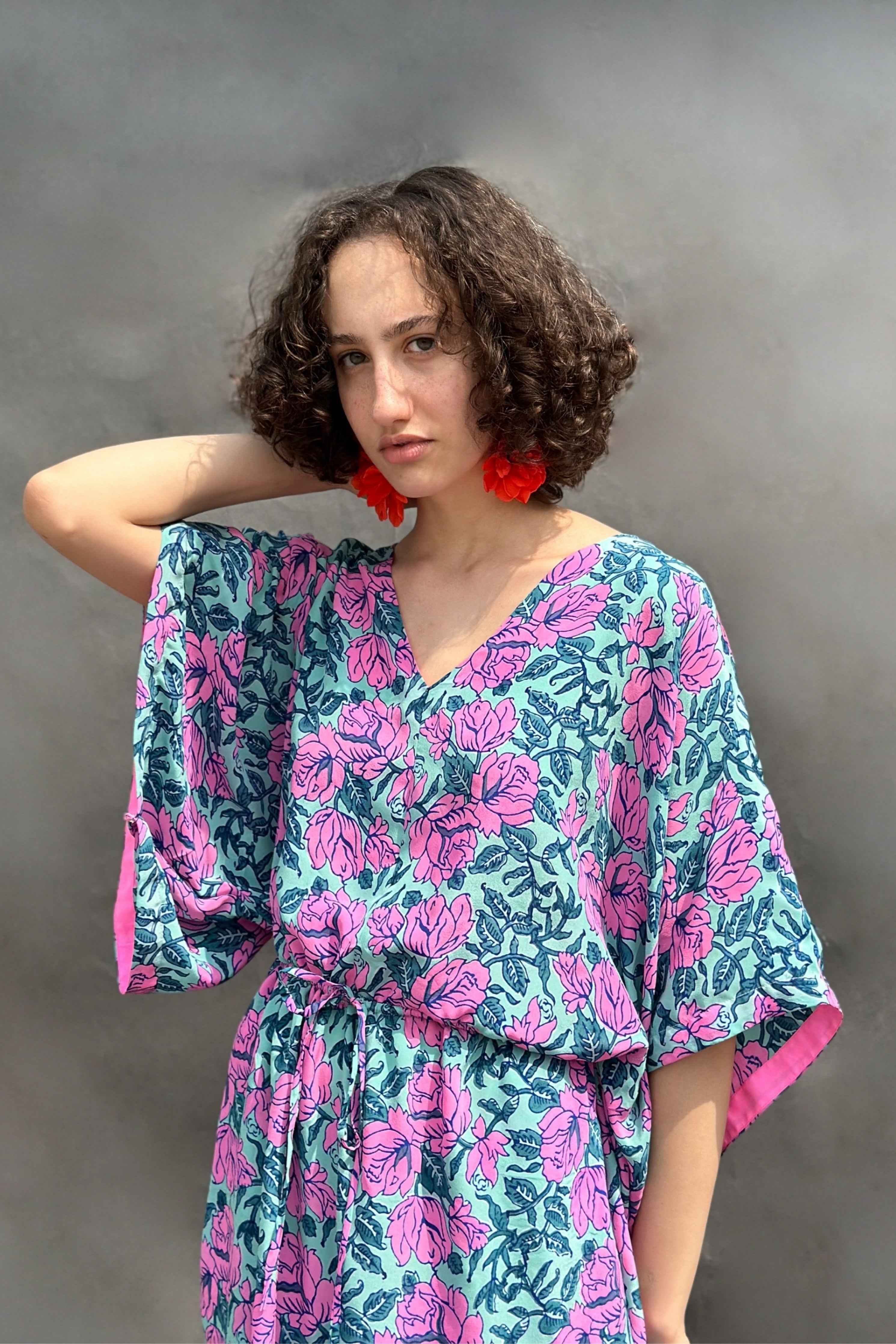 Floral Print V- Neck Maxi Dress