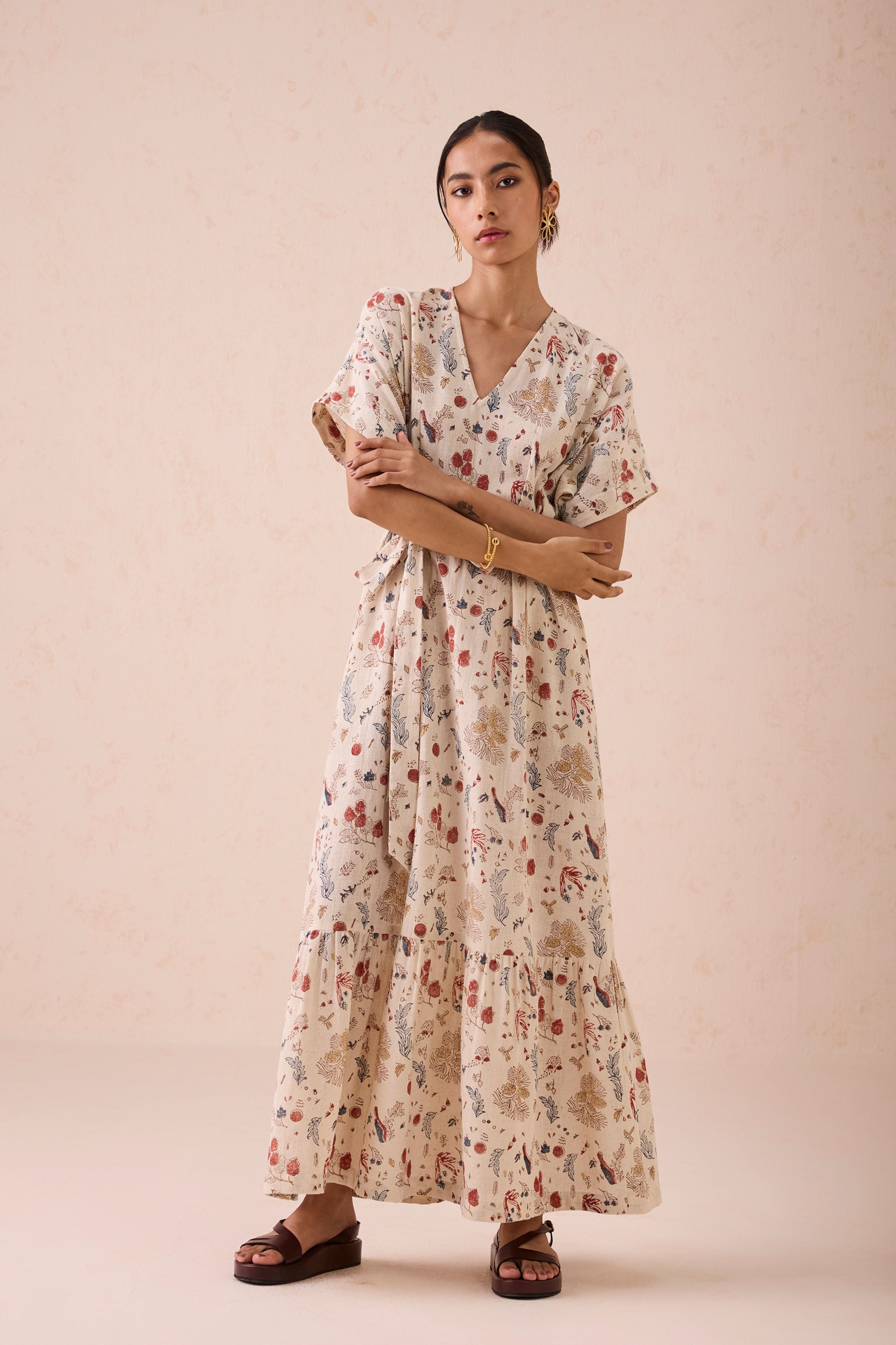 Forest Bloom Handwoven Kala Cotton Maxi Dress