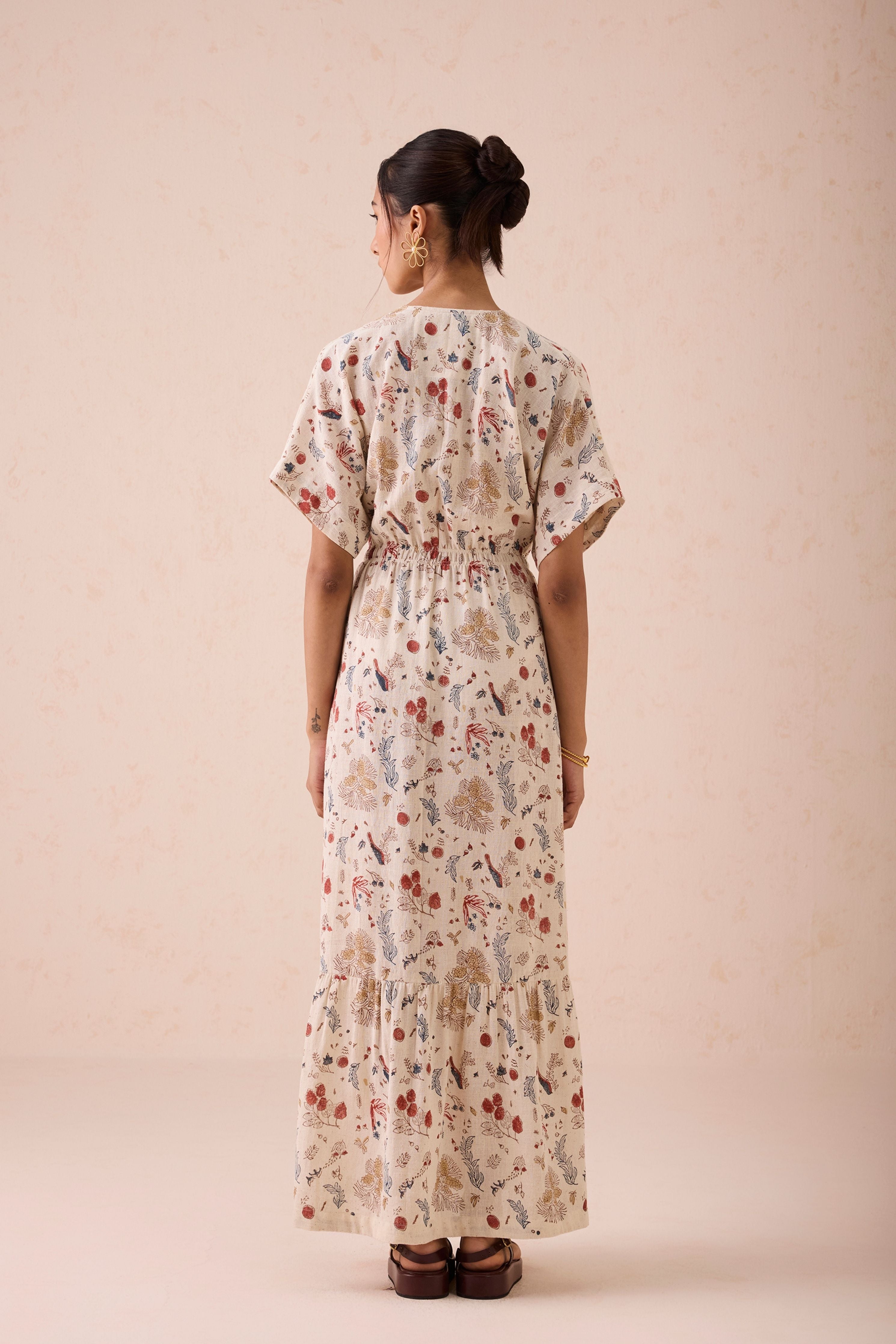 Forest Bloom Handwoven Kala Cotton Maxi Dress