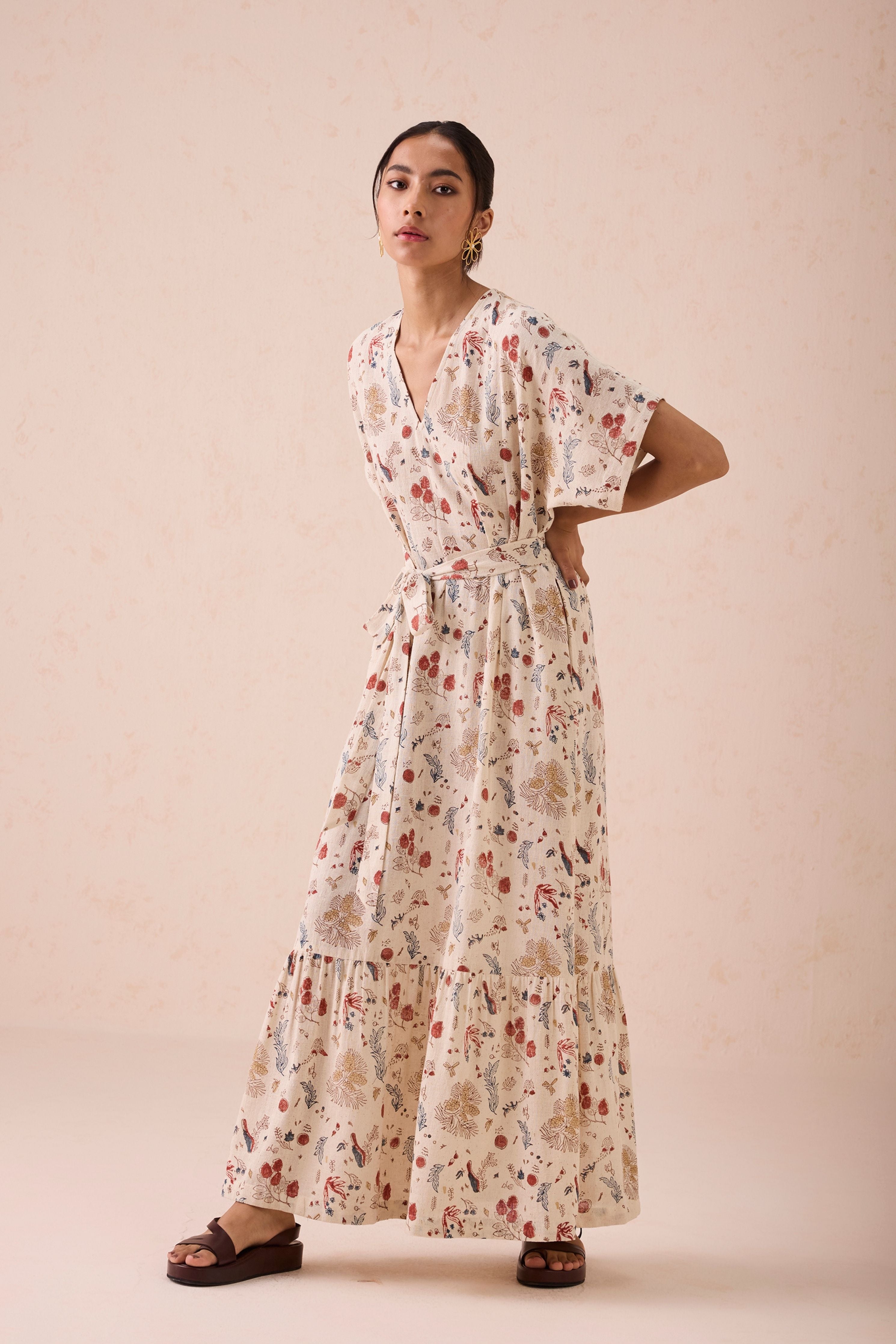 Forest Bloom Handwoven Kala Cotton Maxi Dress