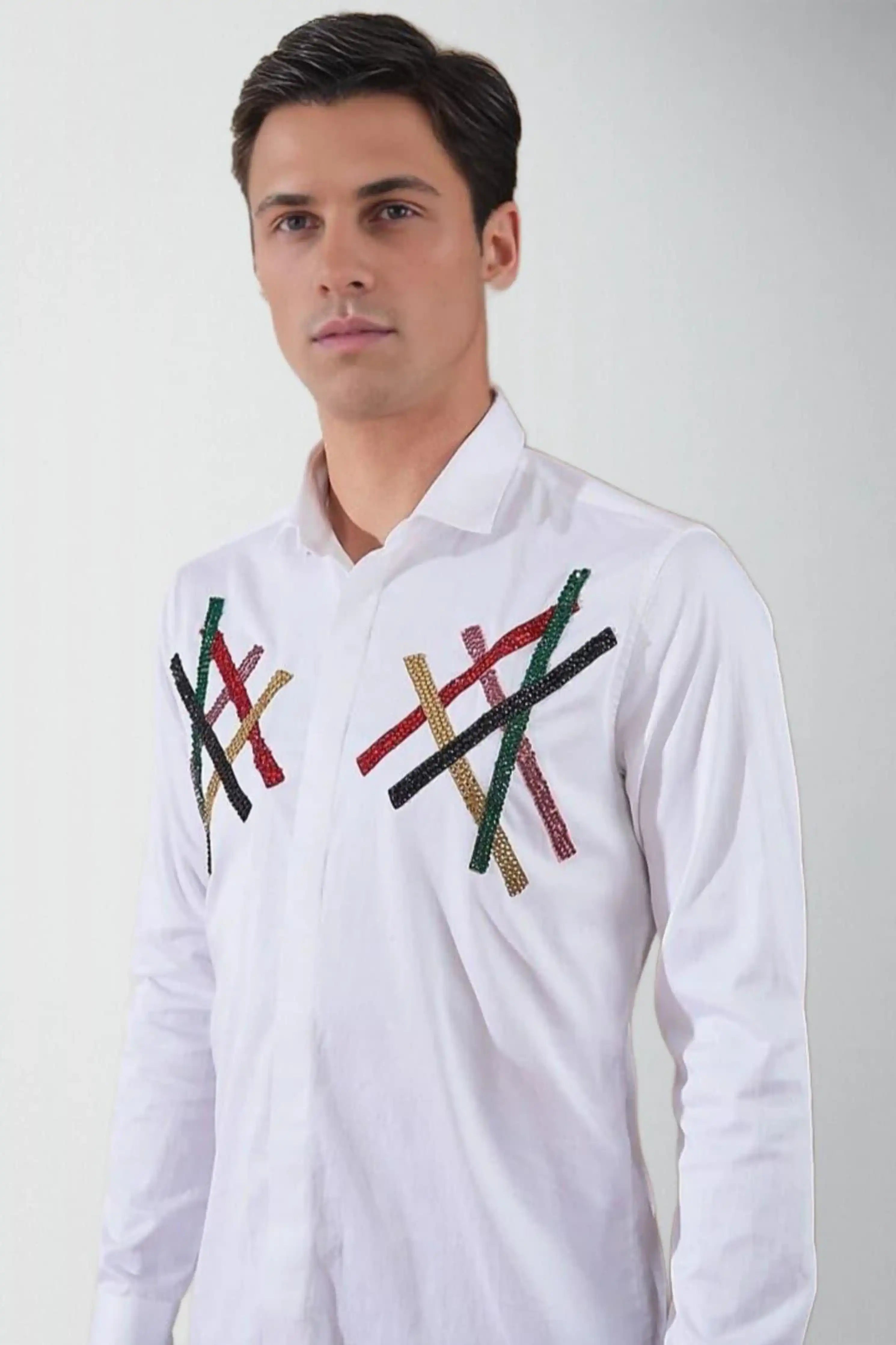 Embellished Party Wear White Shirt