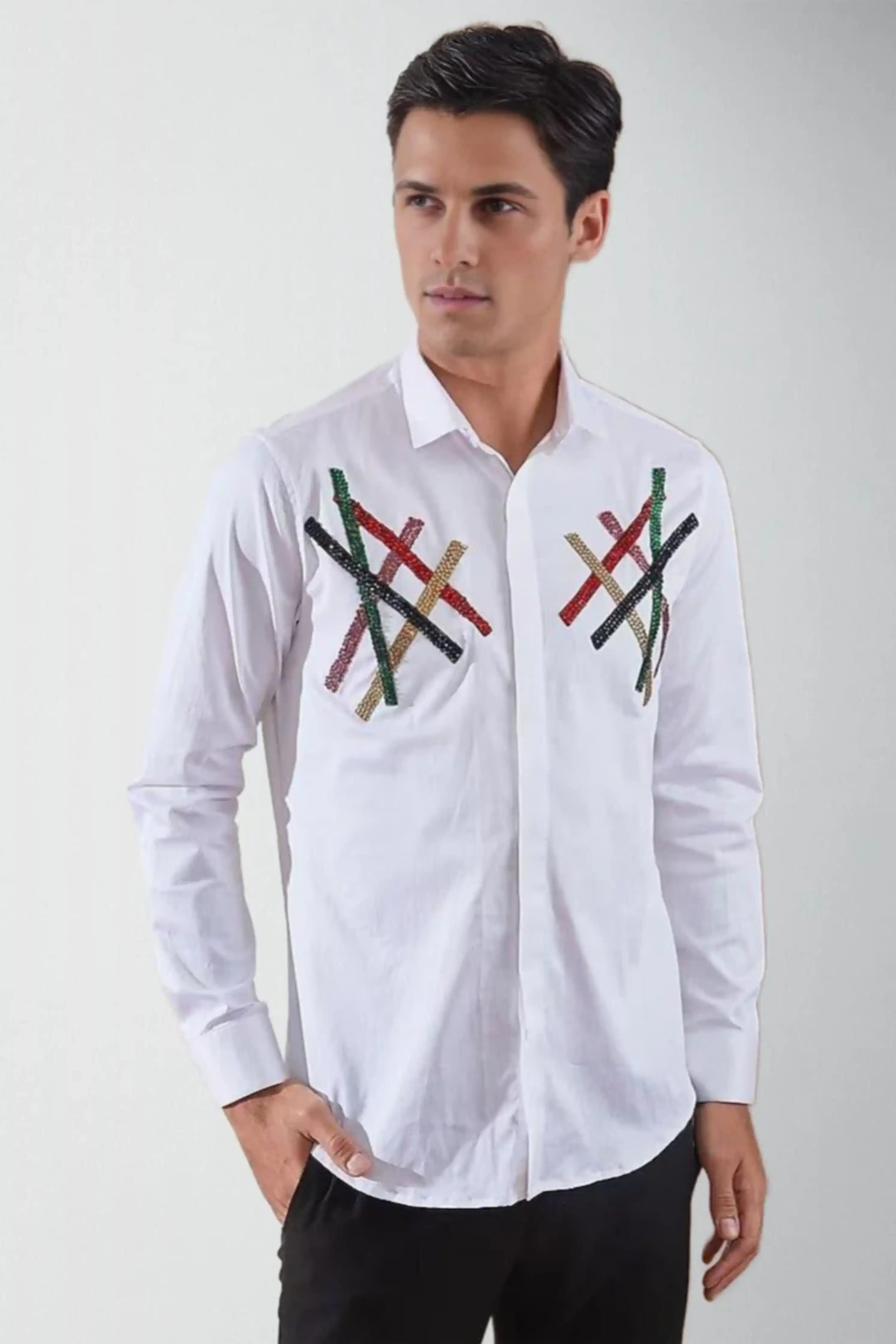 Embellished Party Wear White Shirt