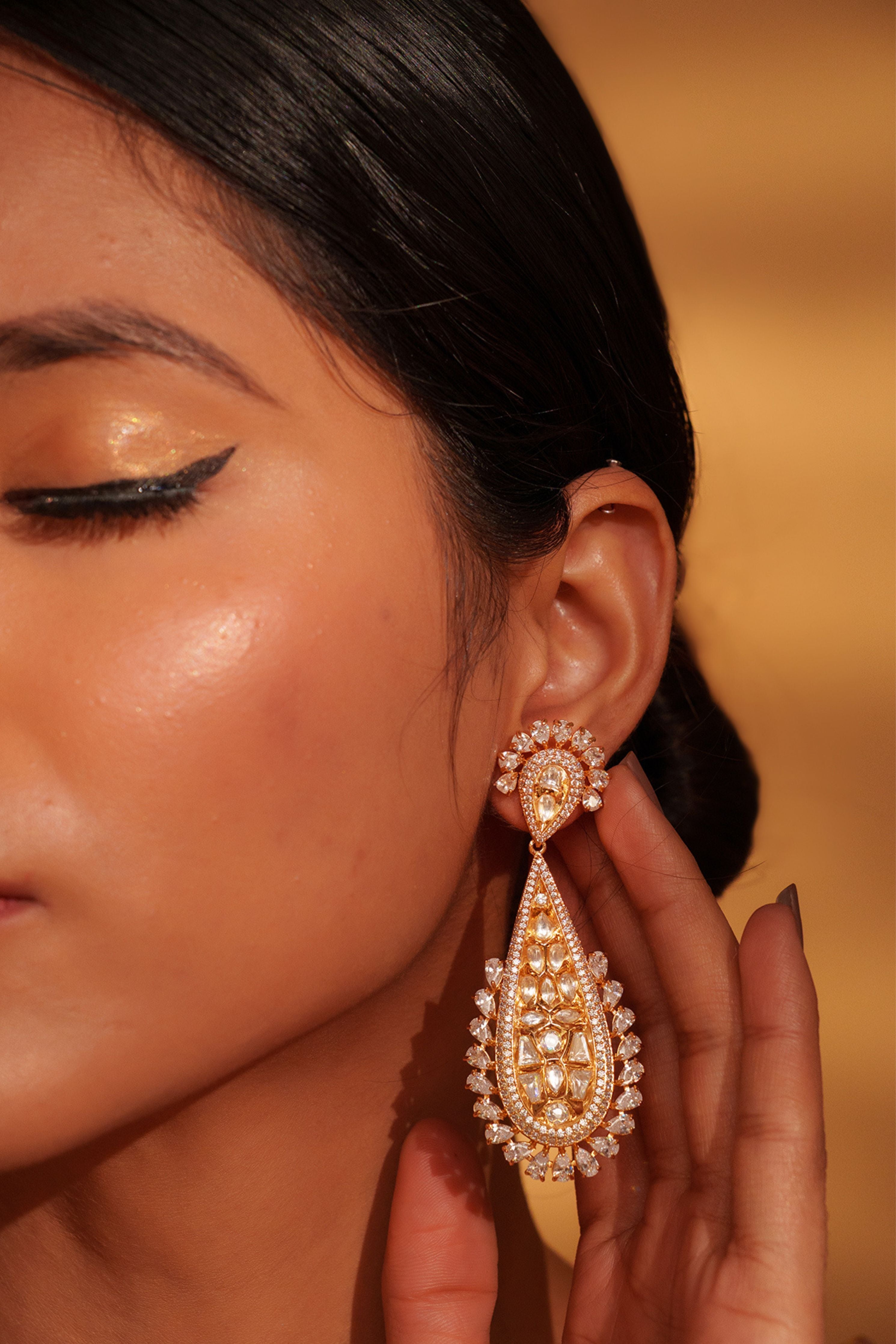 Gold Bold And Elegant Kundan Danglers