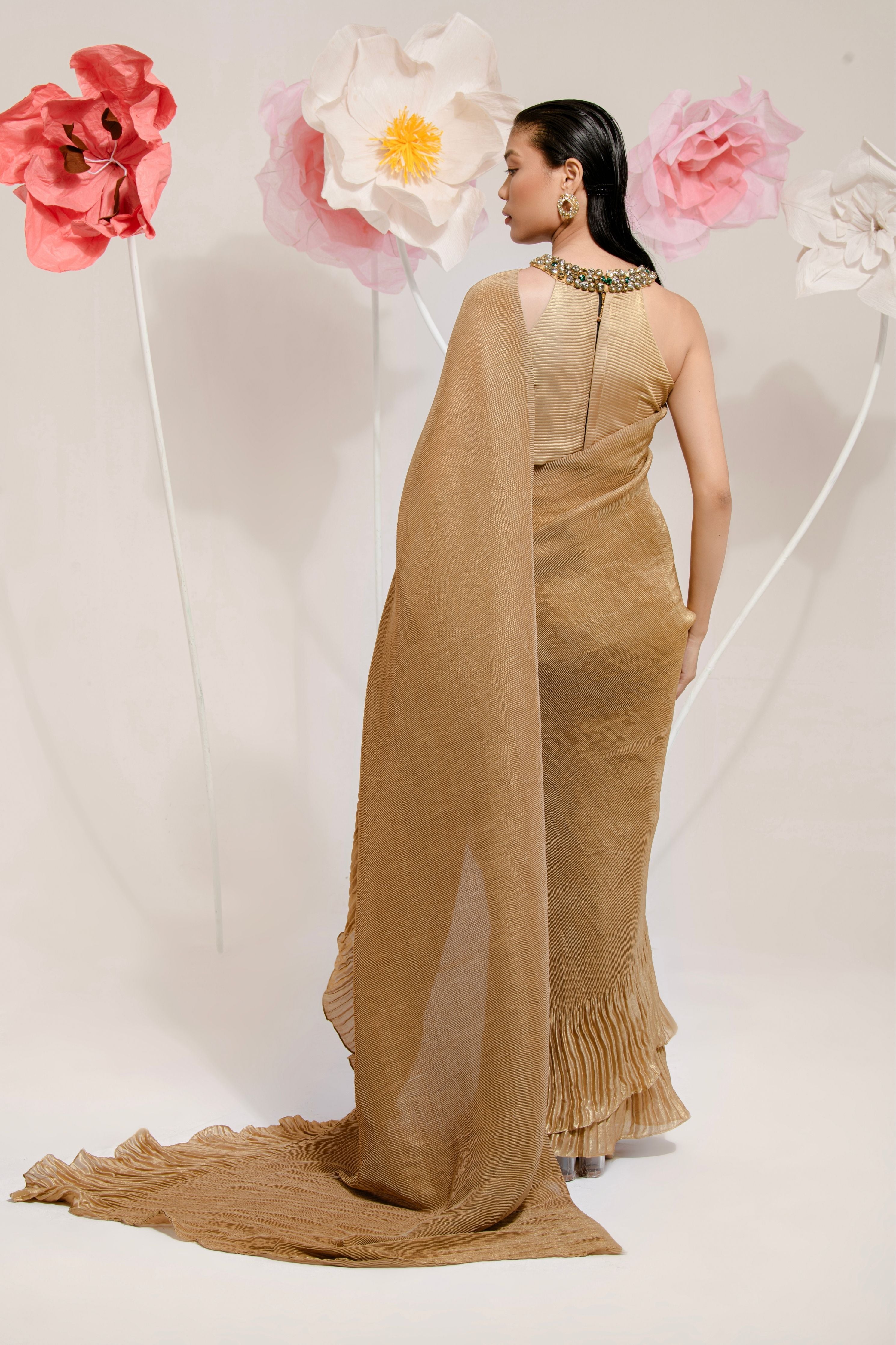 Golden Lilac Saree