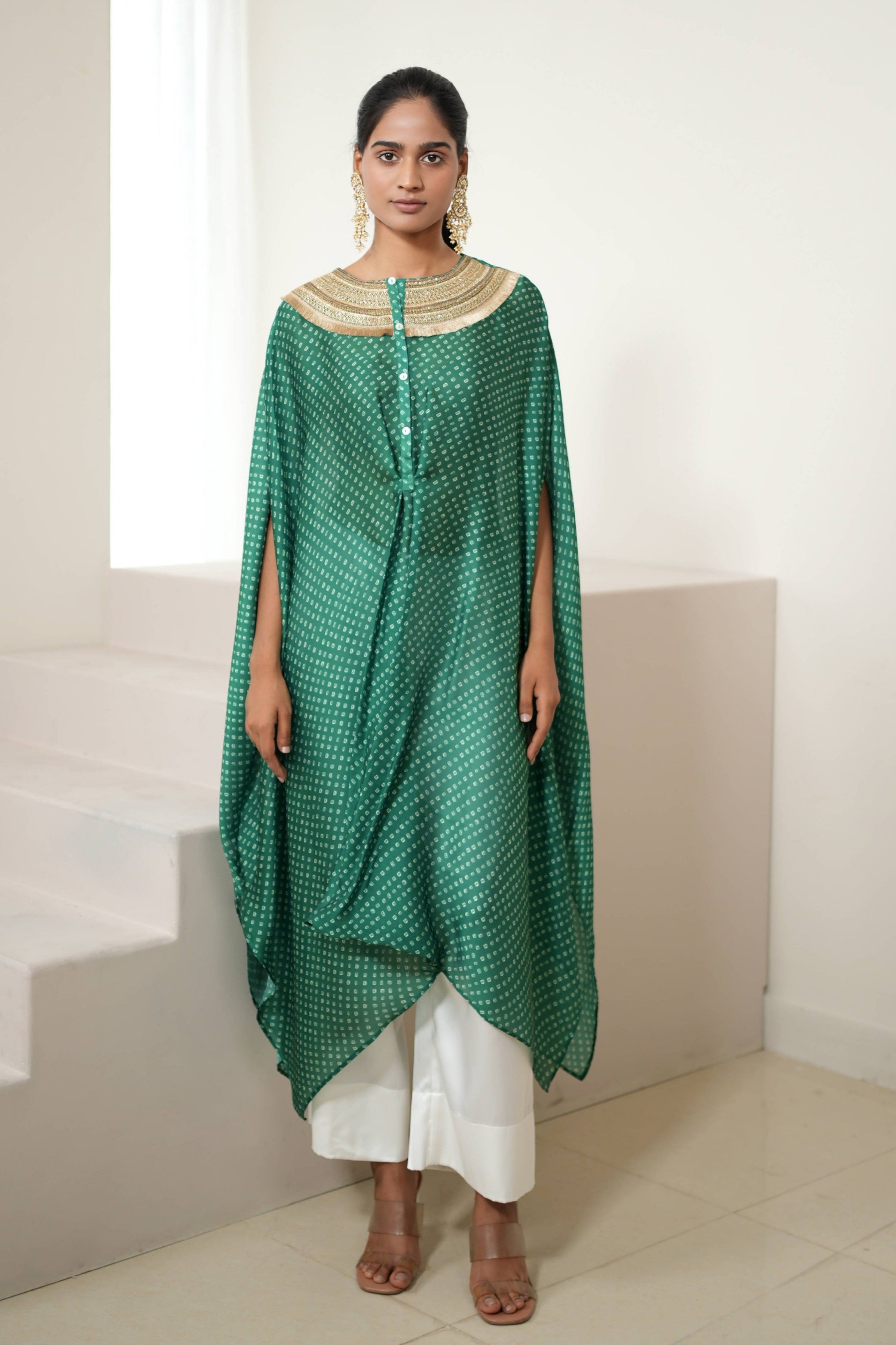 Green Bandhej Kurta Set