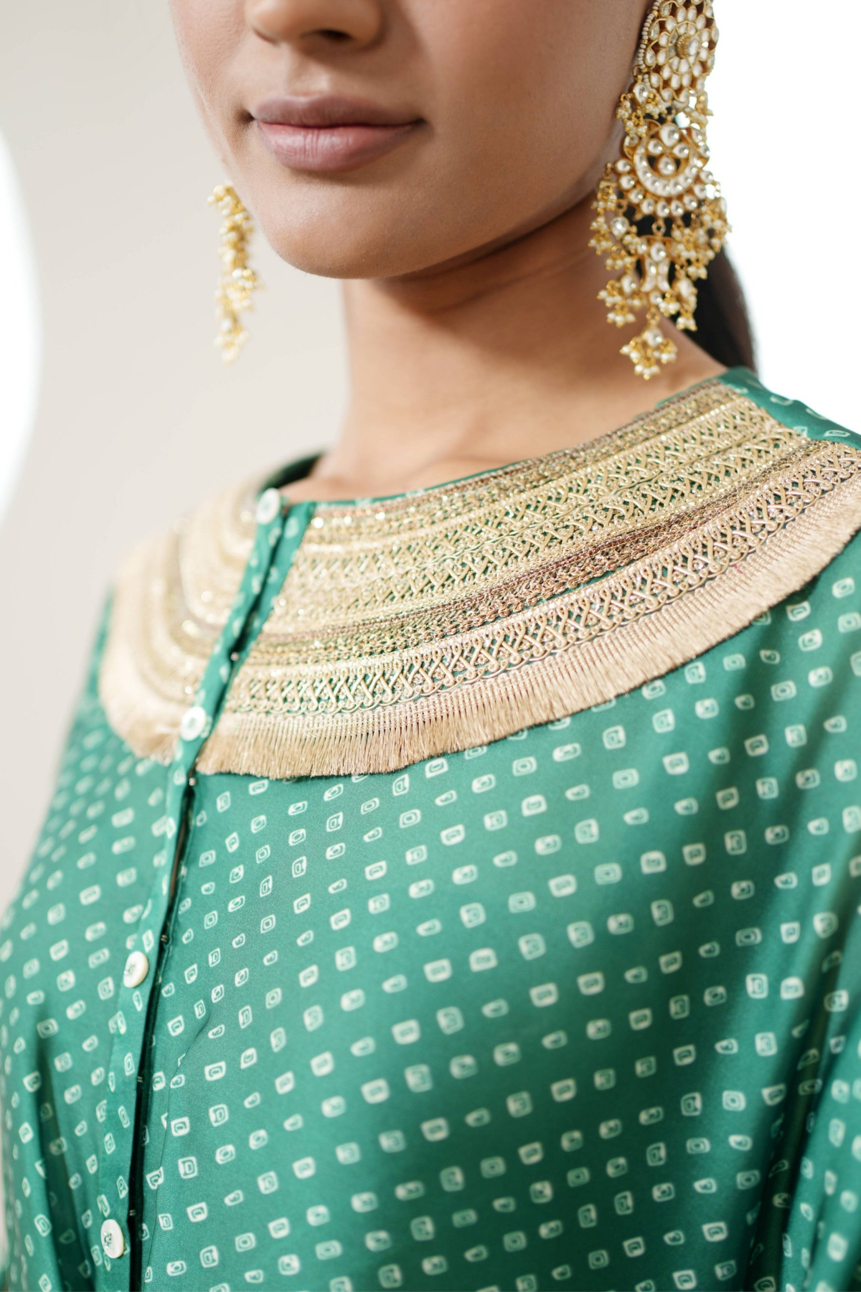 Green Bandhej Kurta Set