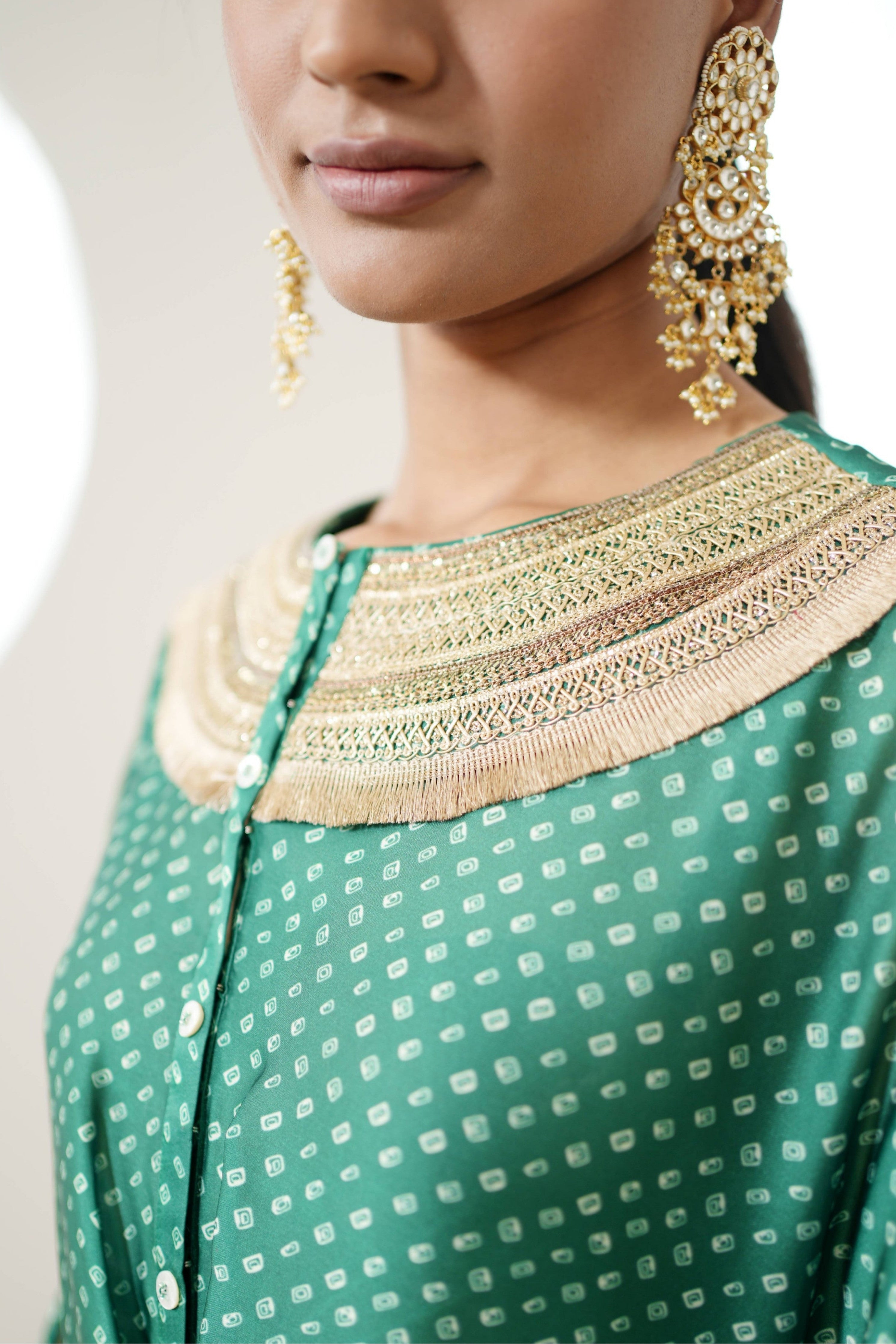 Green Bandhej Kurta Set