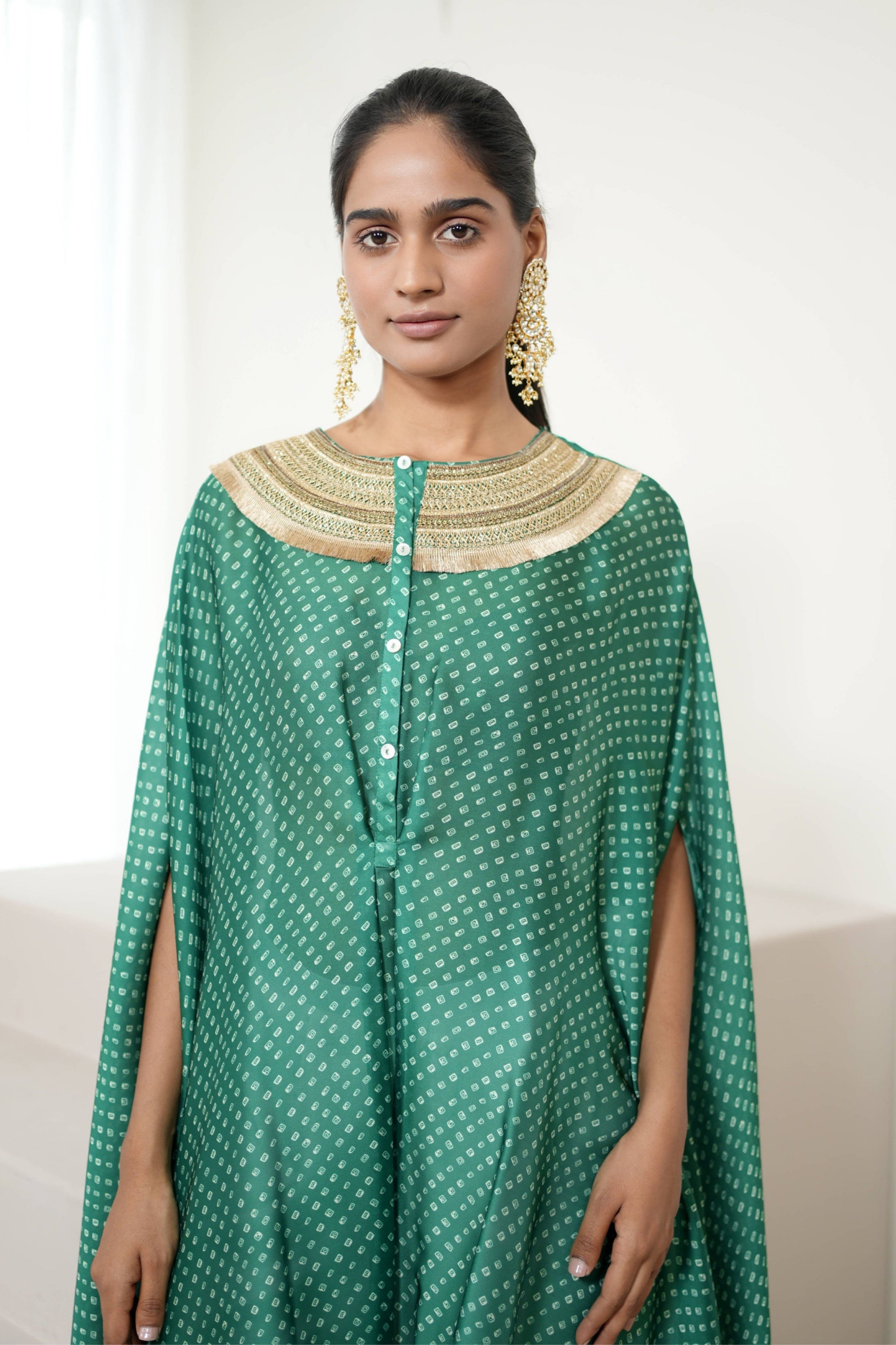 Green Bandhej Kurta Set