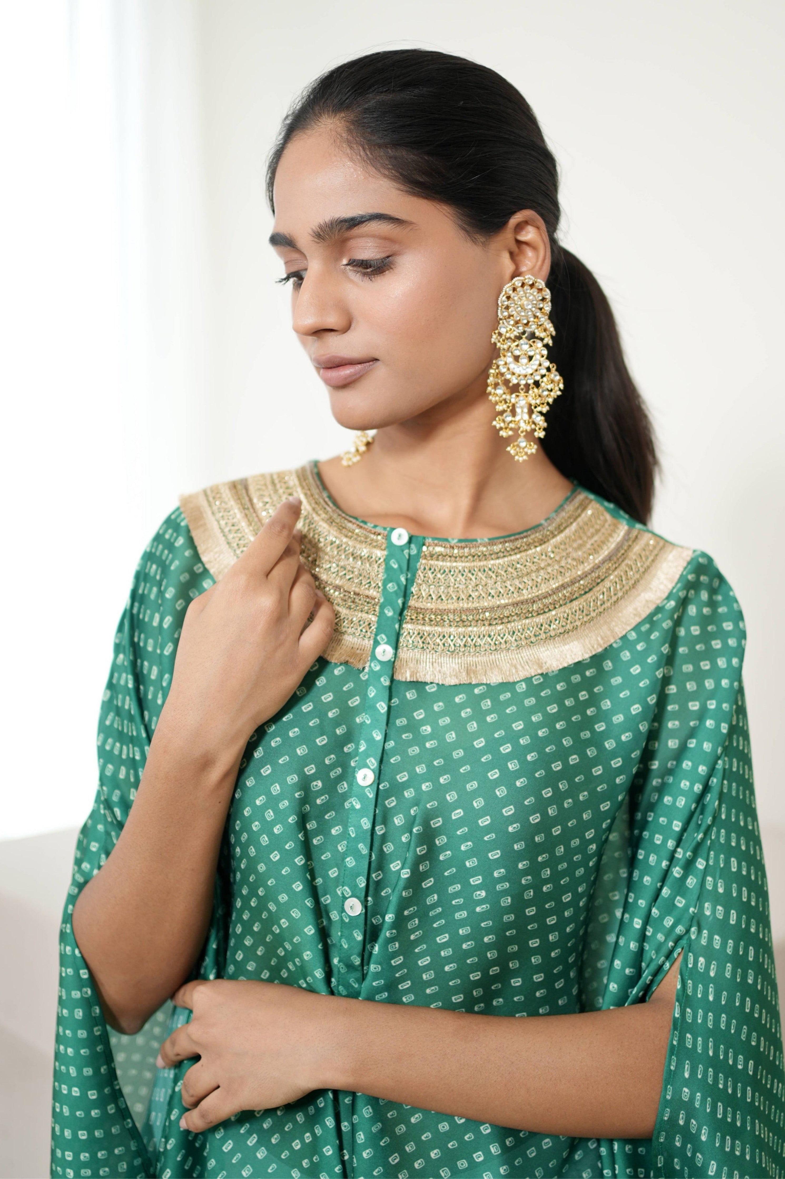 Green Bandhej Kurta Set