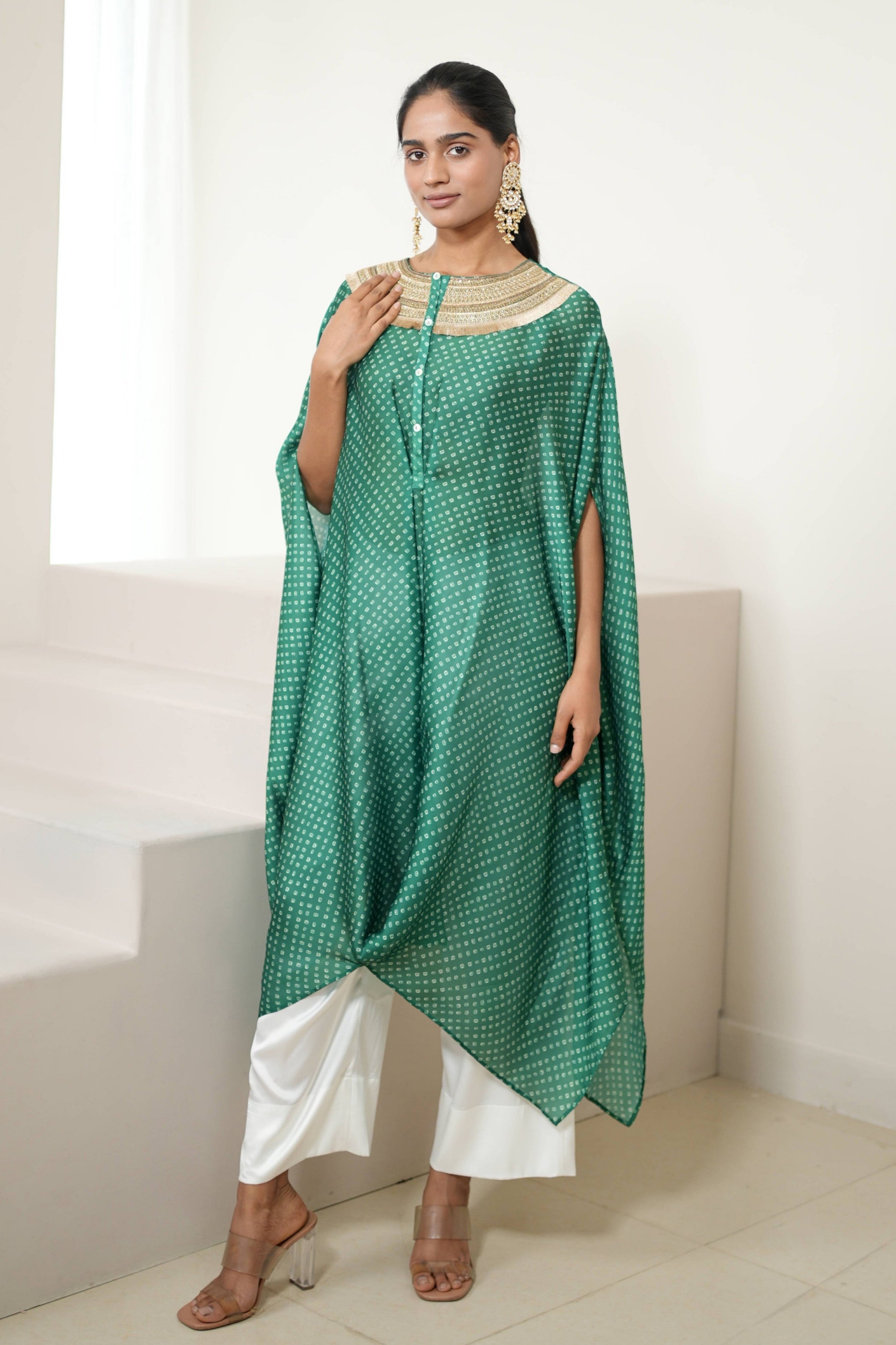 Green Bandhej Kurta Set