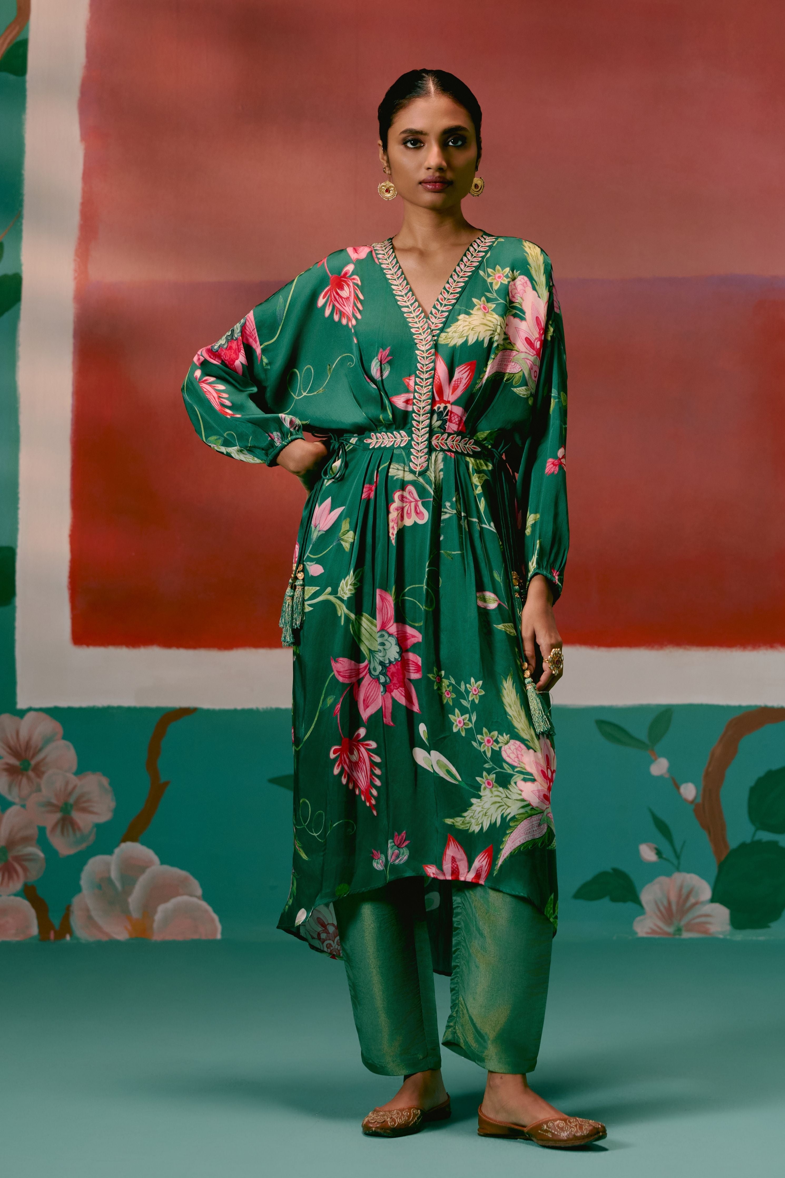 Green Chintz Kaftan Set