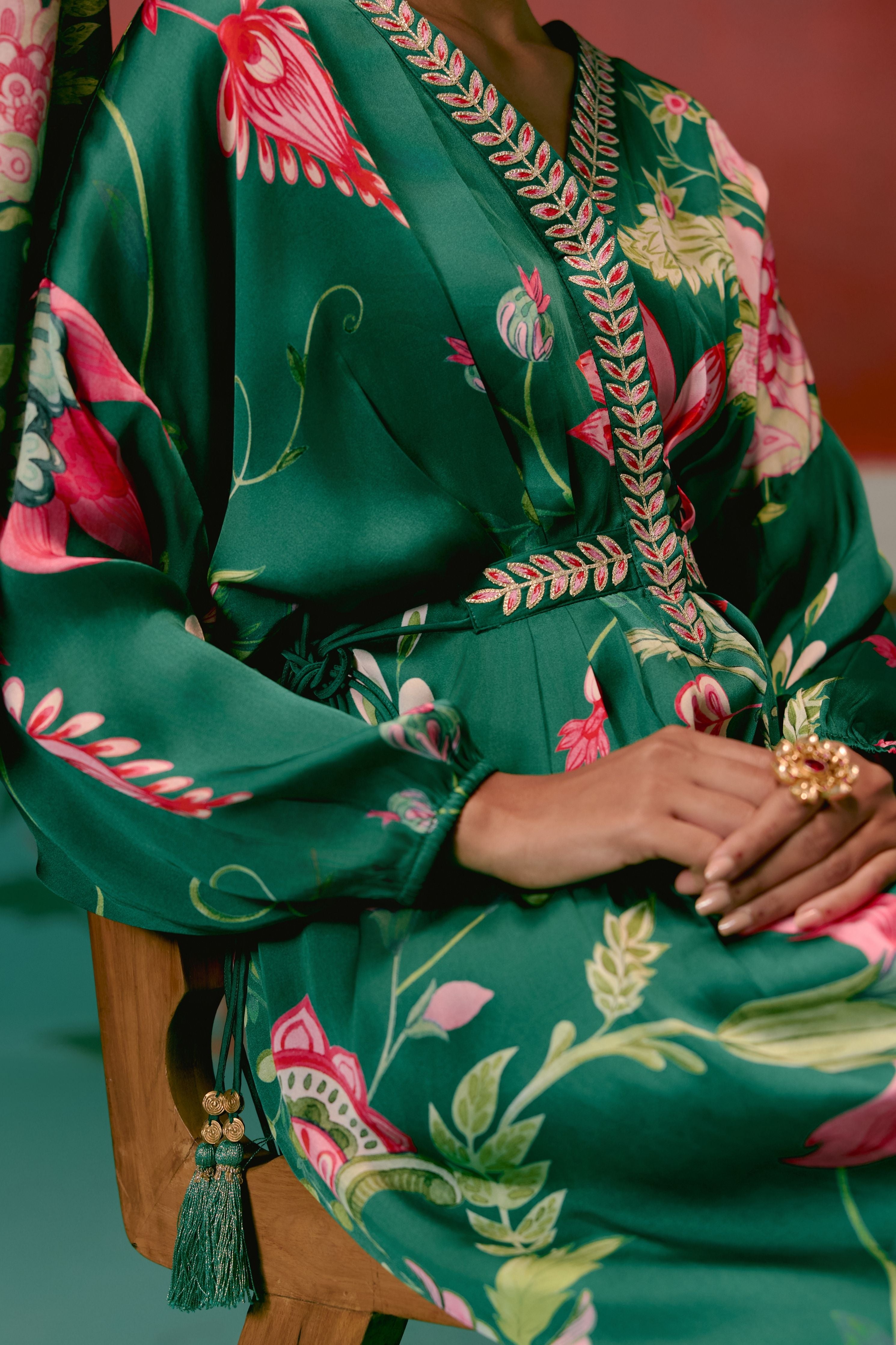 Green Chintz Kaftan Set