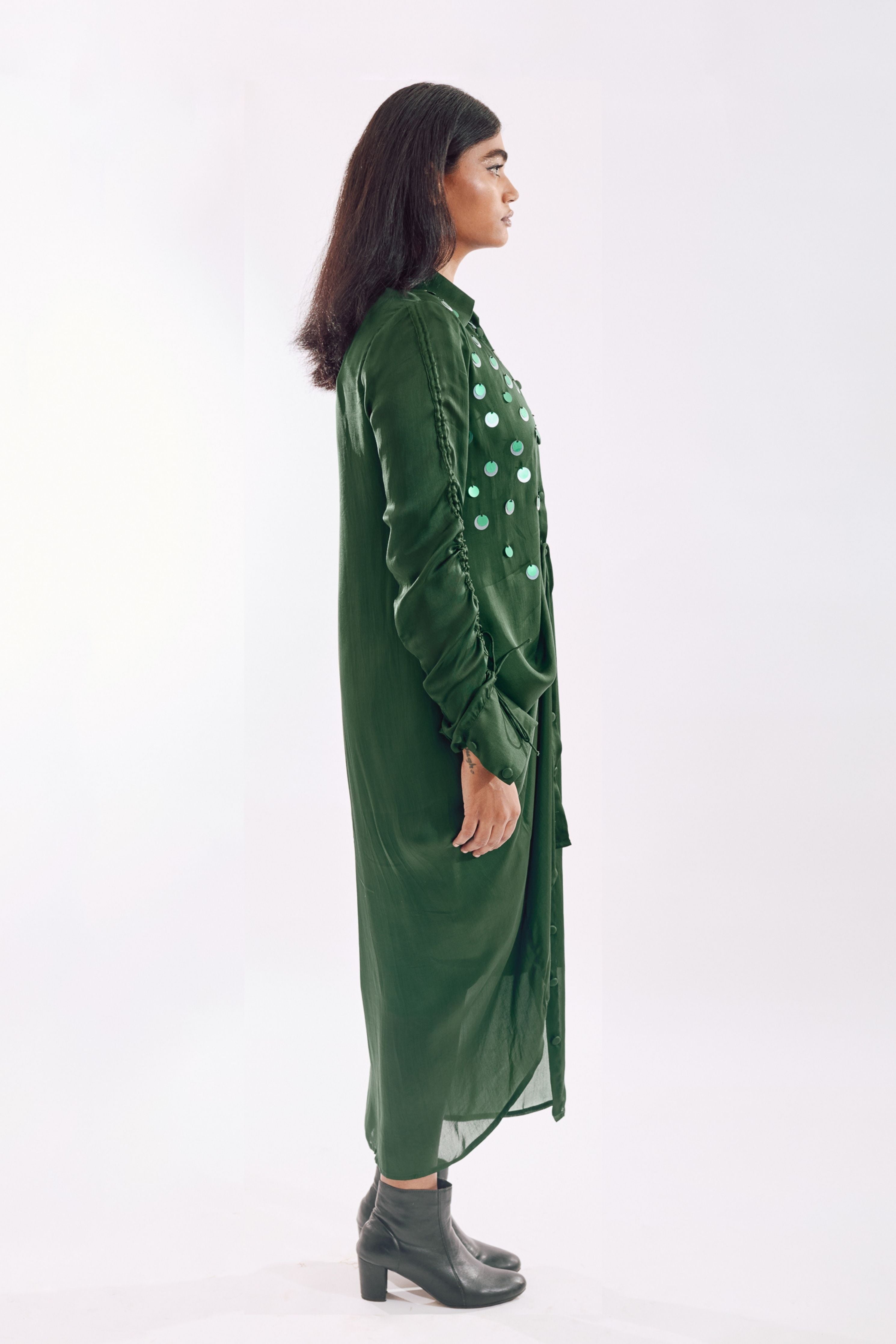 Green Drapped Sequin Dress