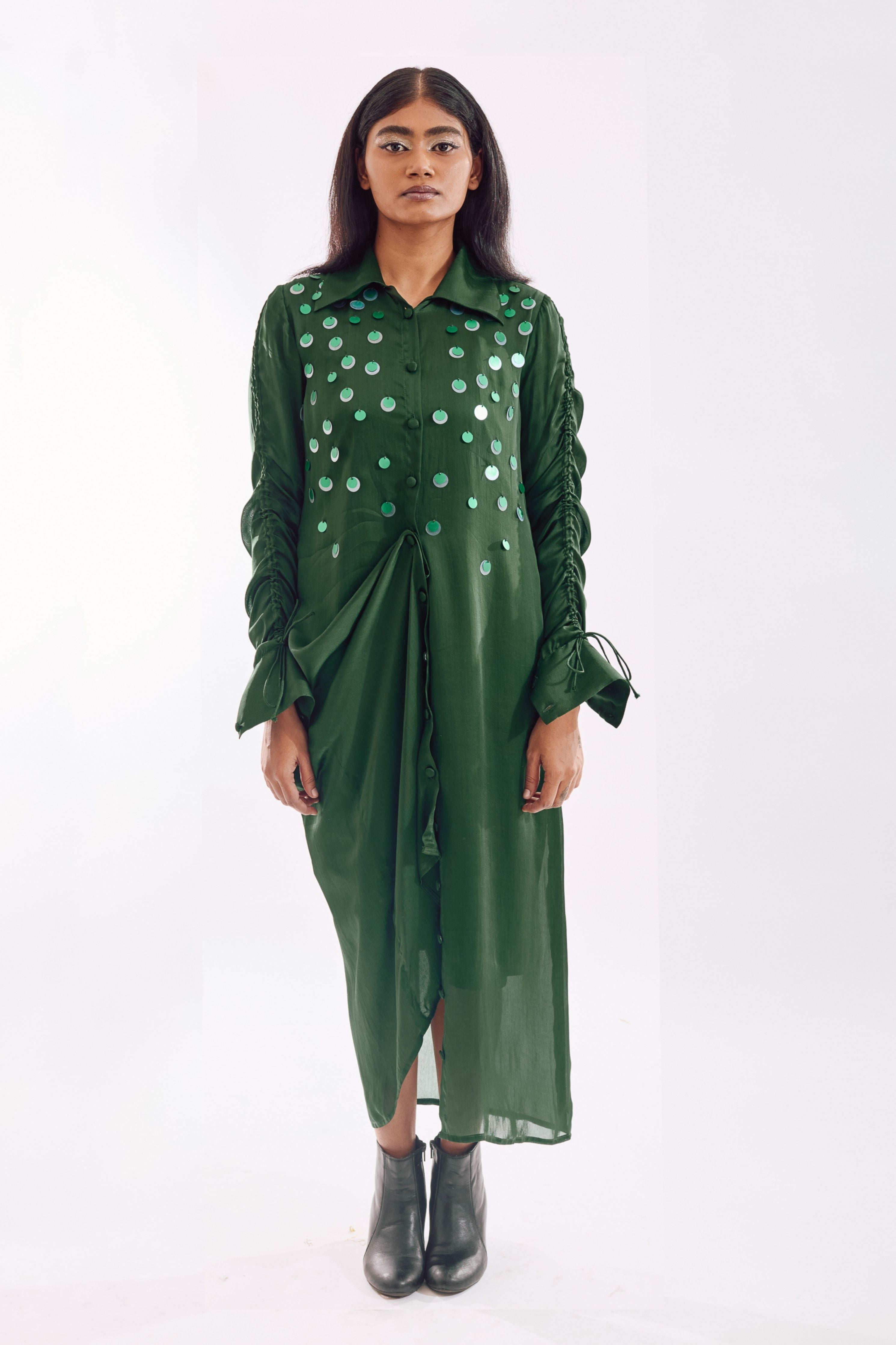 Green Drapped Sequin Dress