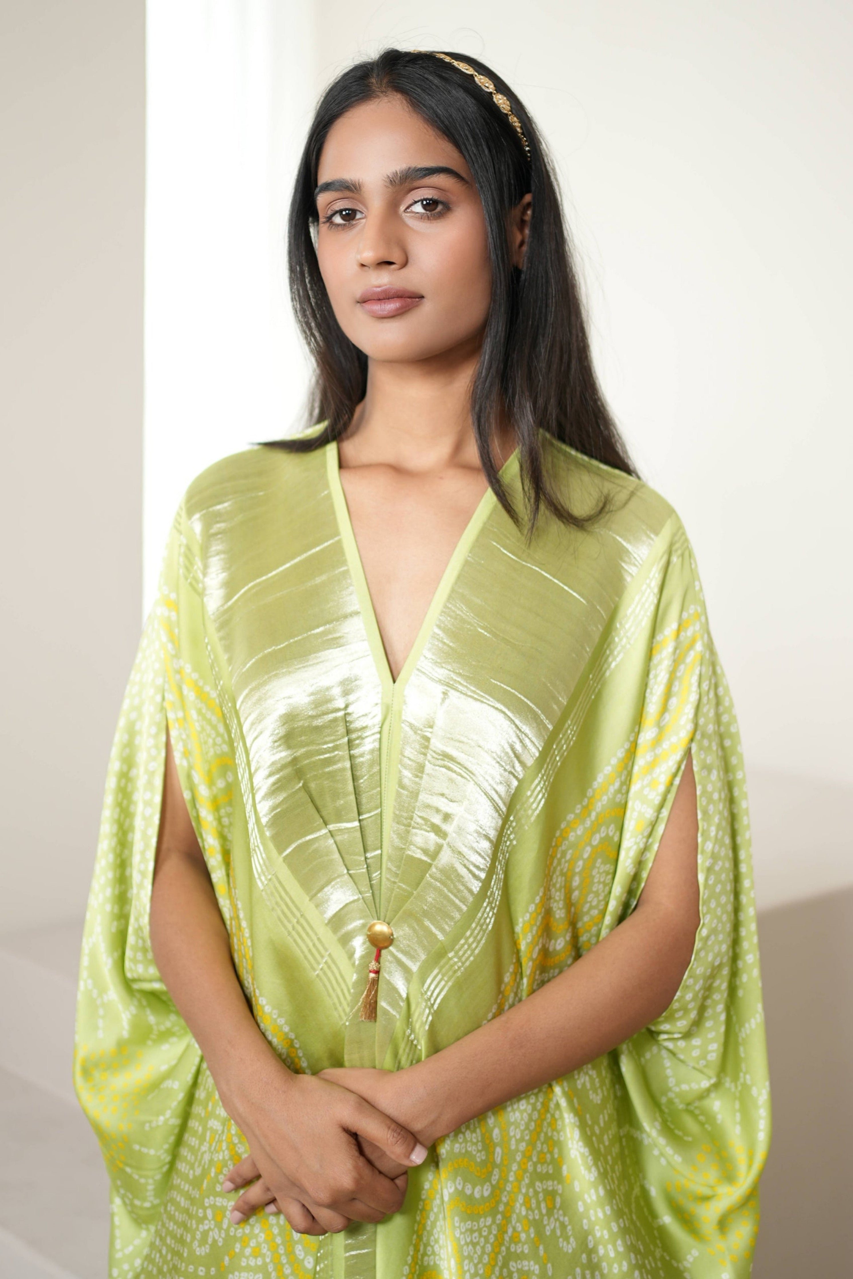 Green Gold Bandhej Kaftan