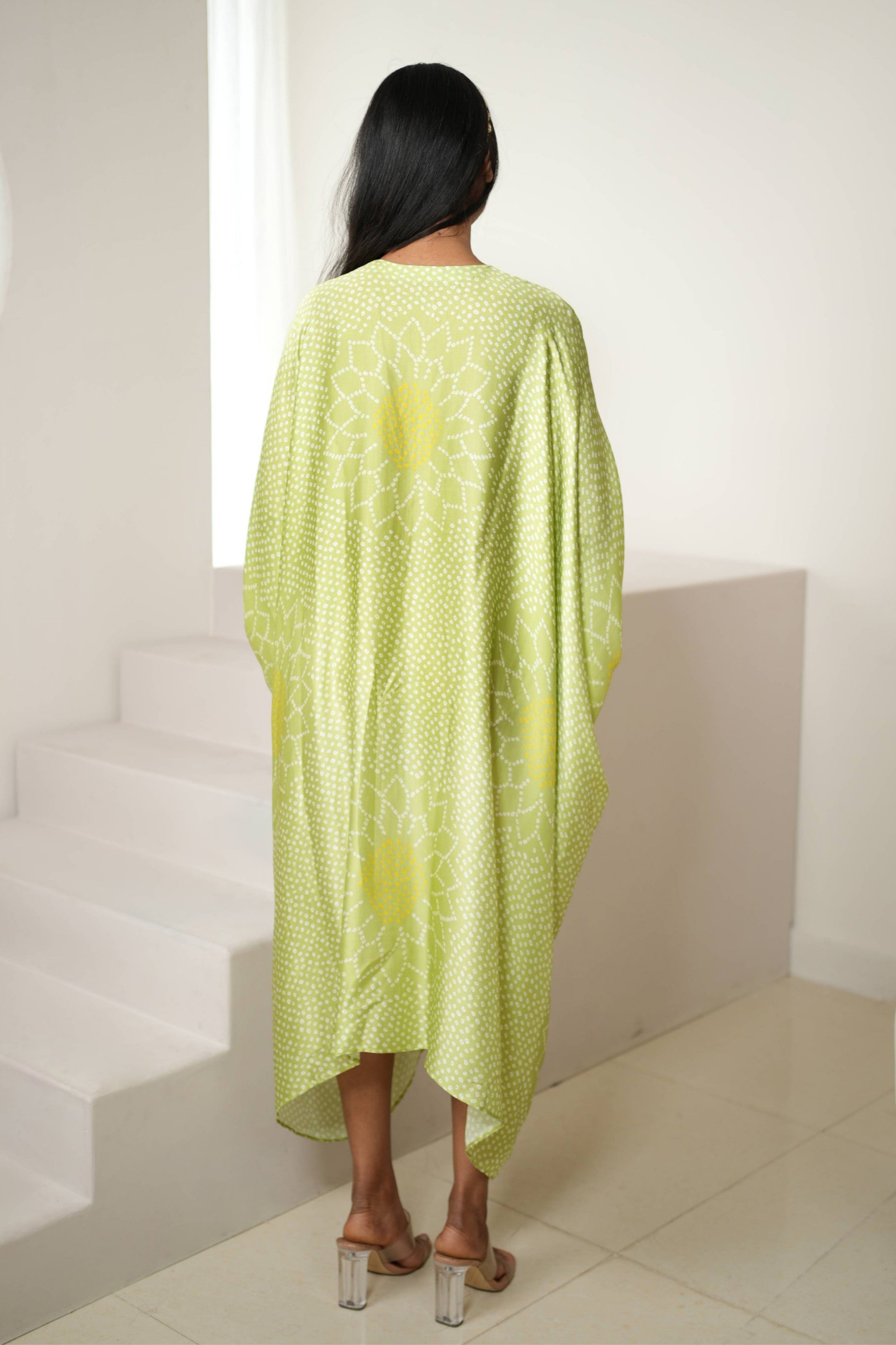 Green Gold Bandhej Kaftan