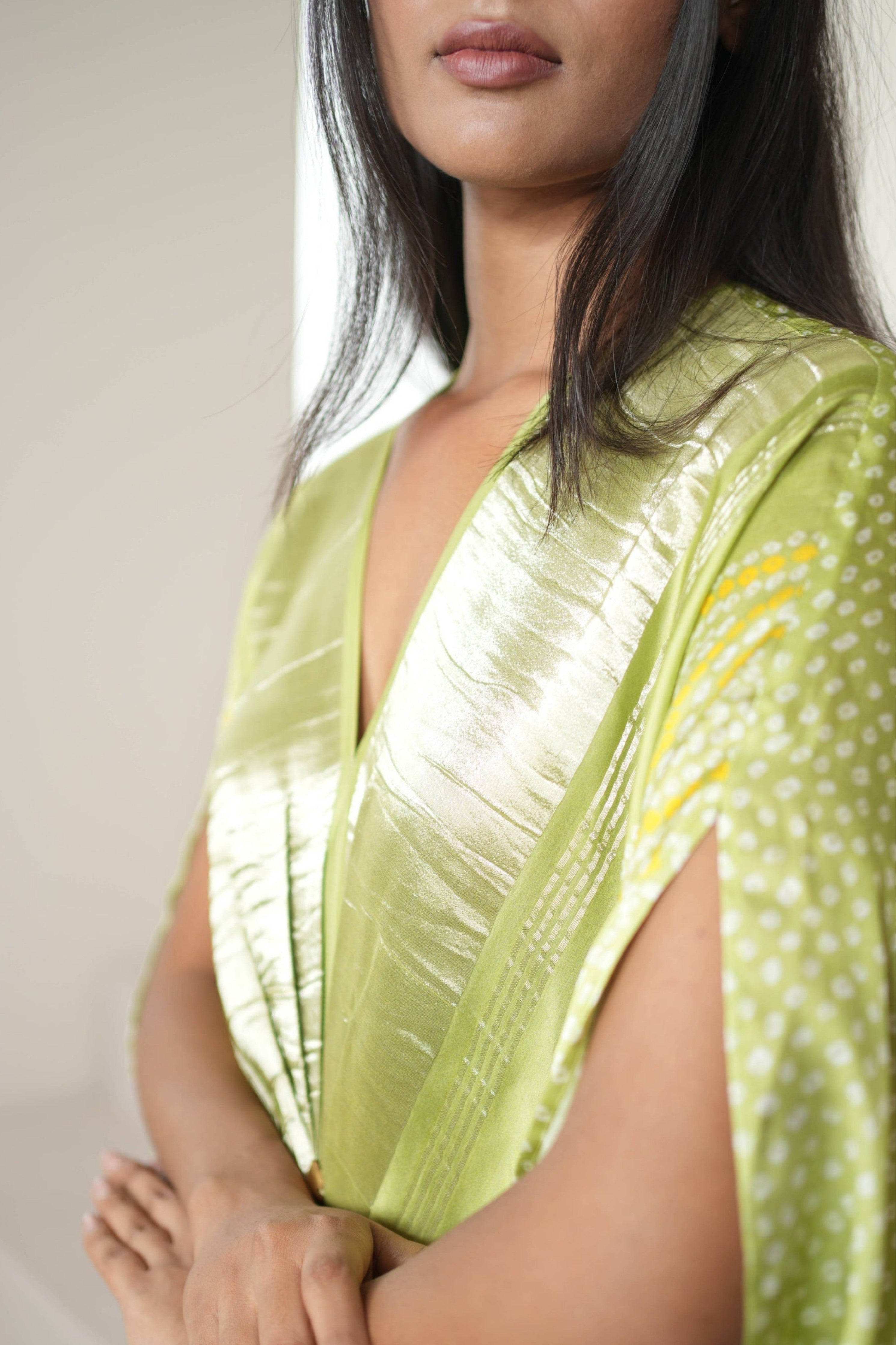 Green Gold Bandhej Kaftan