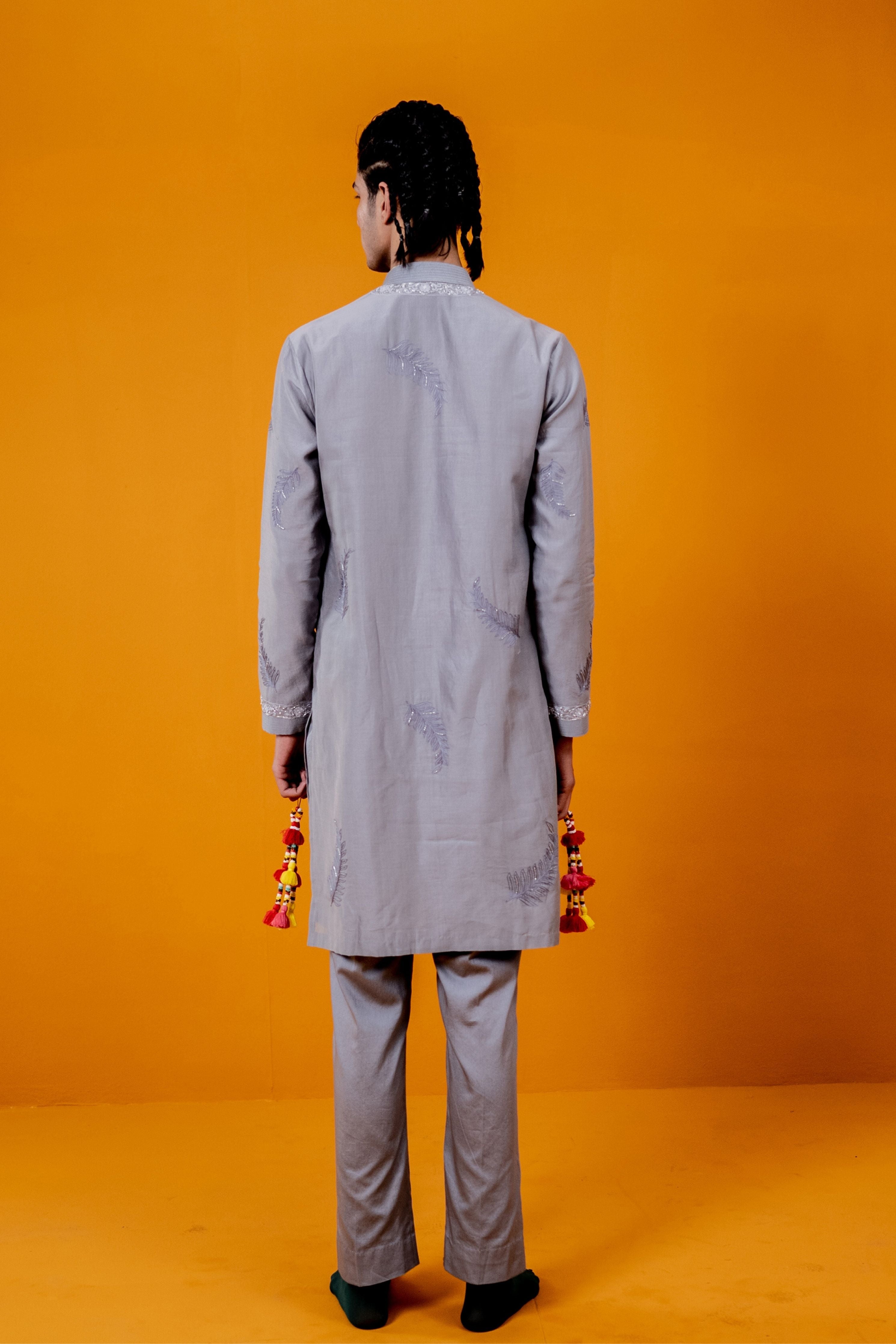 Grey Autumn Leaves Kurta Set