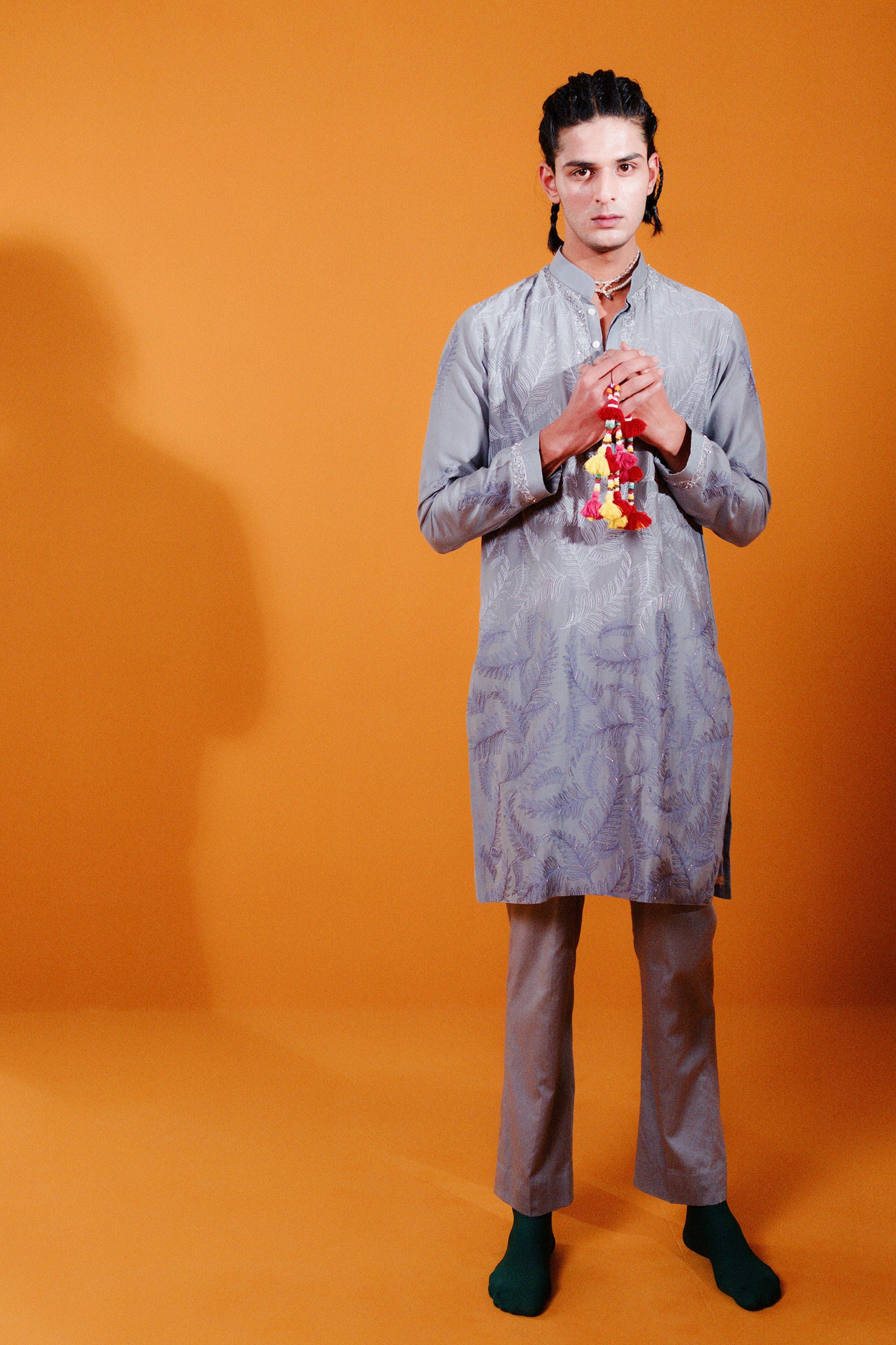 Grey Autumn Leaves Kurta Set