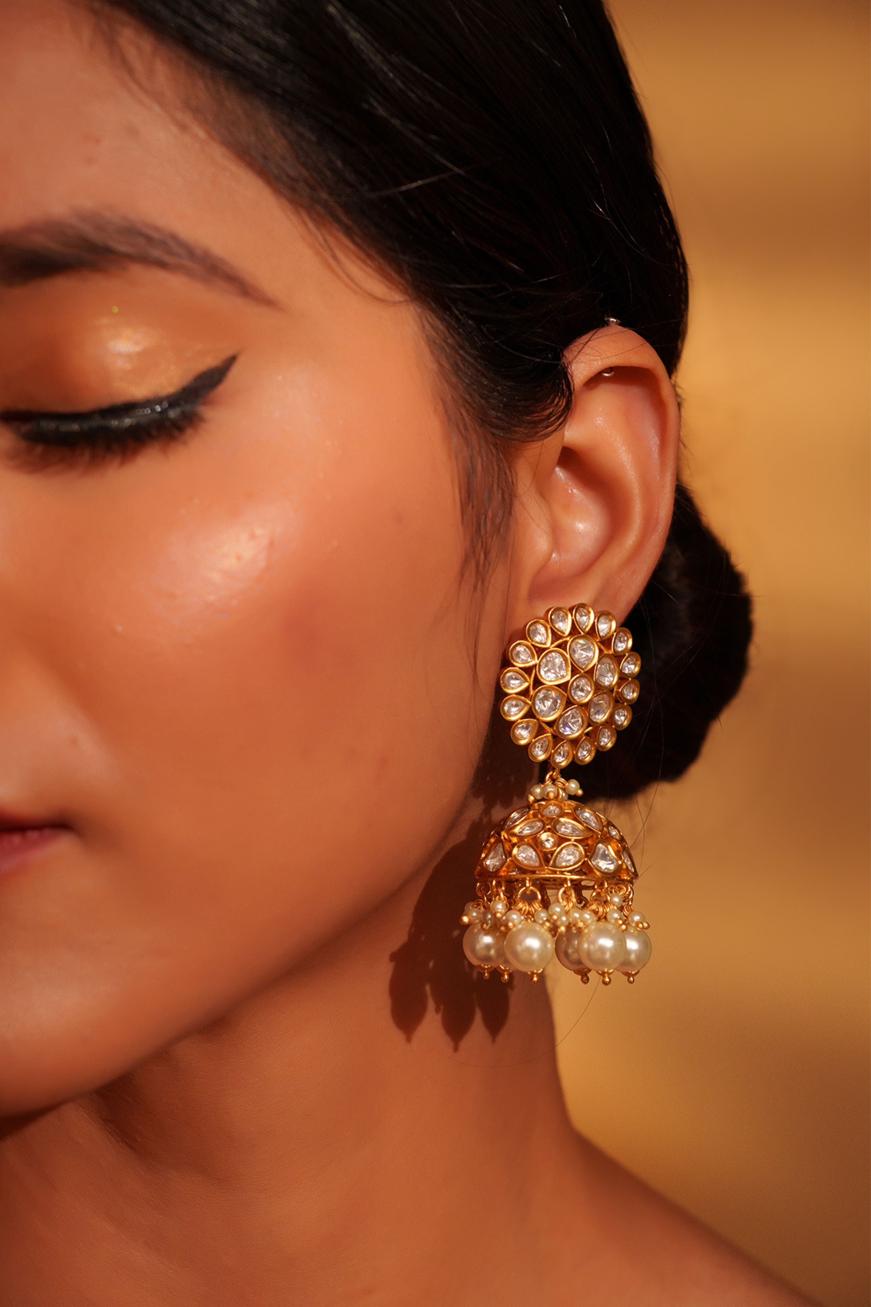 Grey Bold And Dramatic Kundan Jhumkis