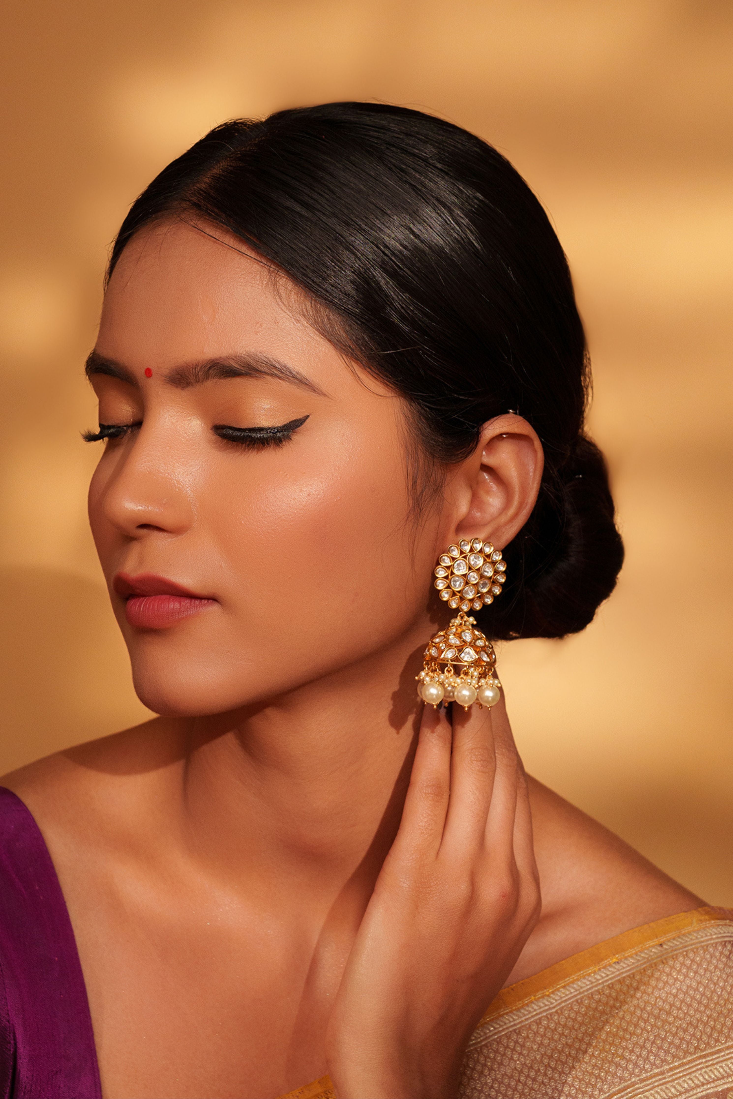 Grey Bold And Dramatic Kundan Jhumkis
