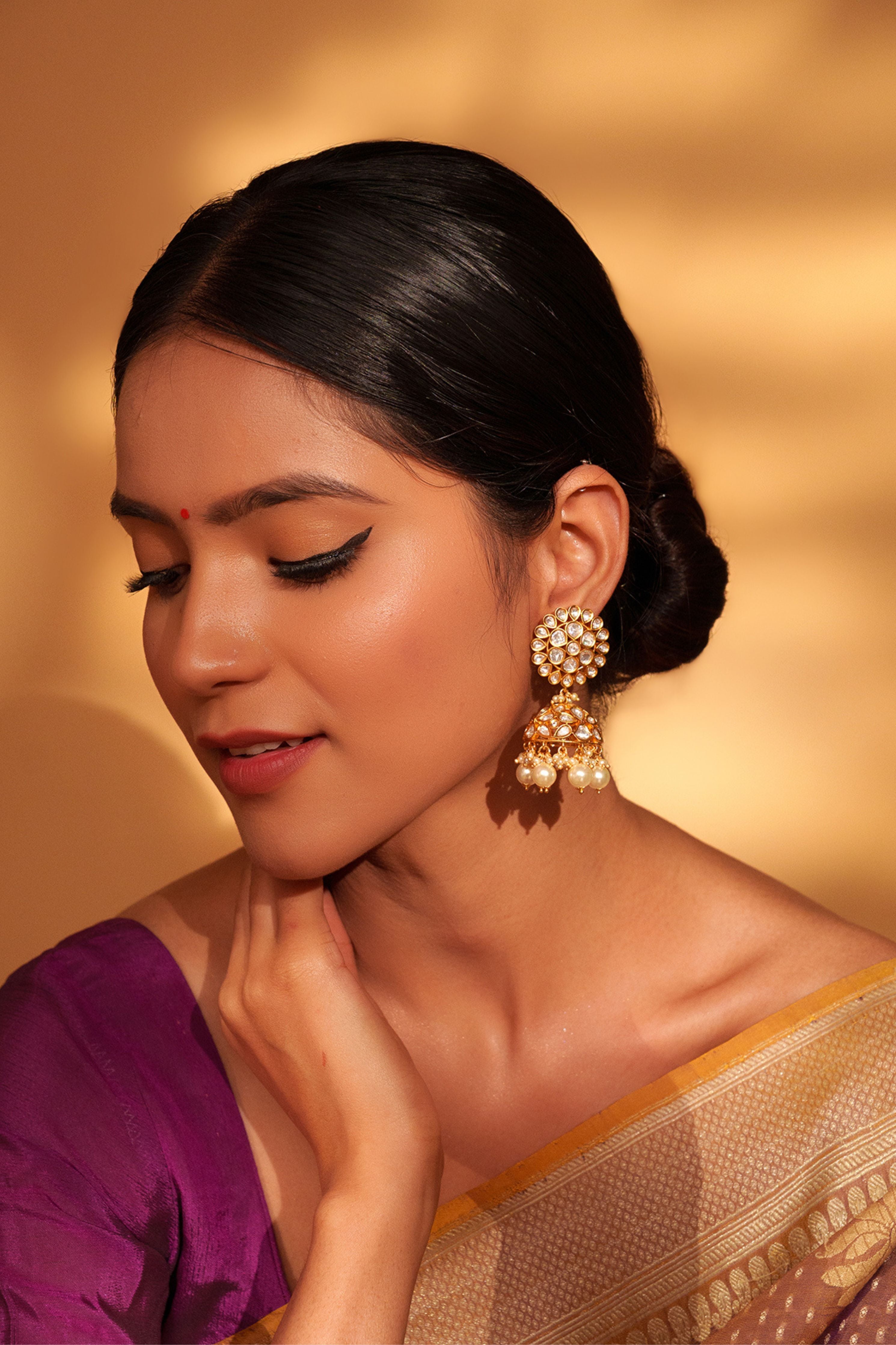 Grey Bold And Dramatic Kundan Jhumkis