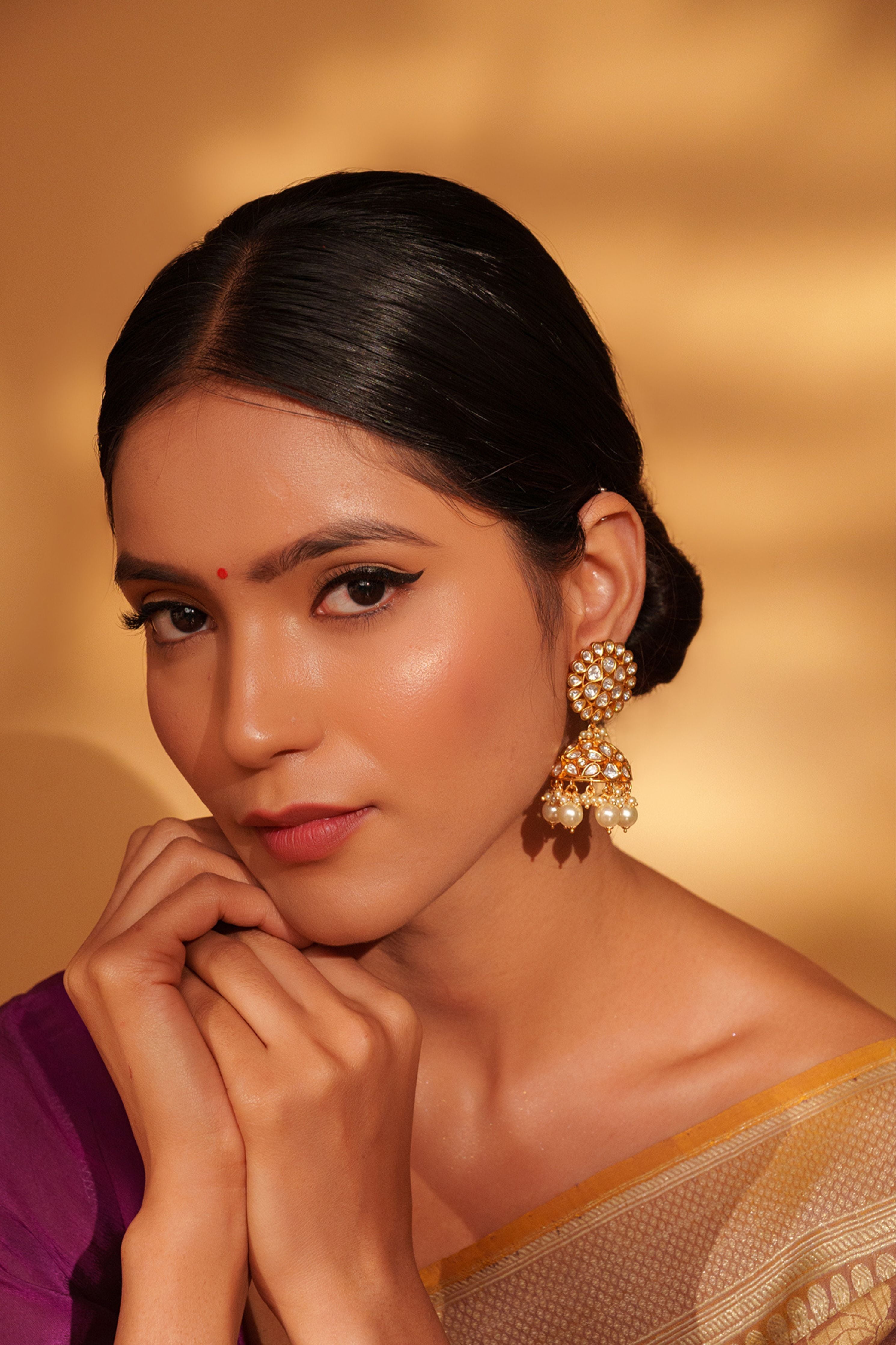 Grey Bold And Dramatic Kundan Jhumkis