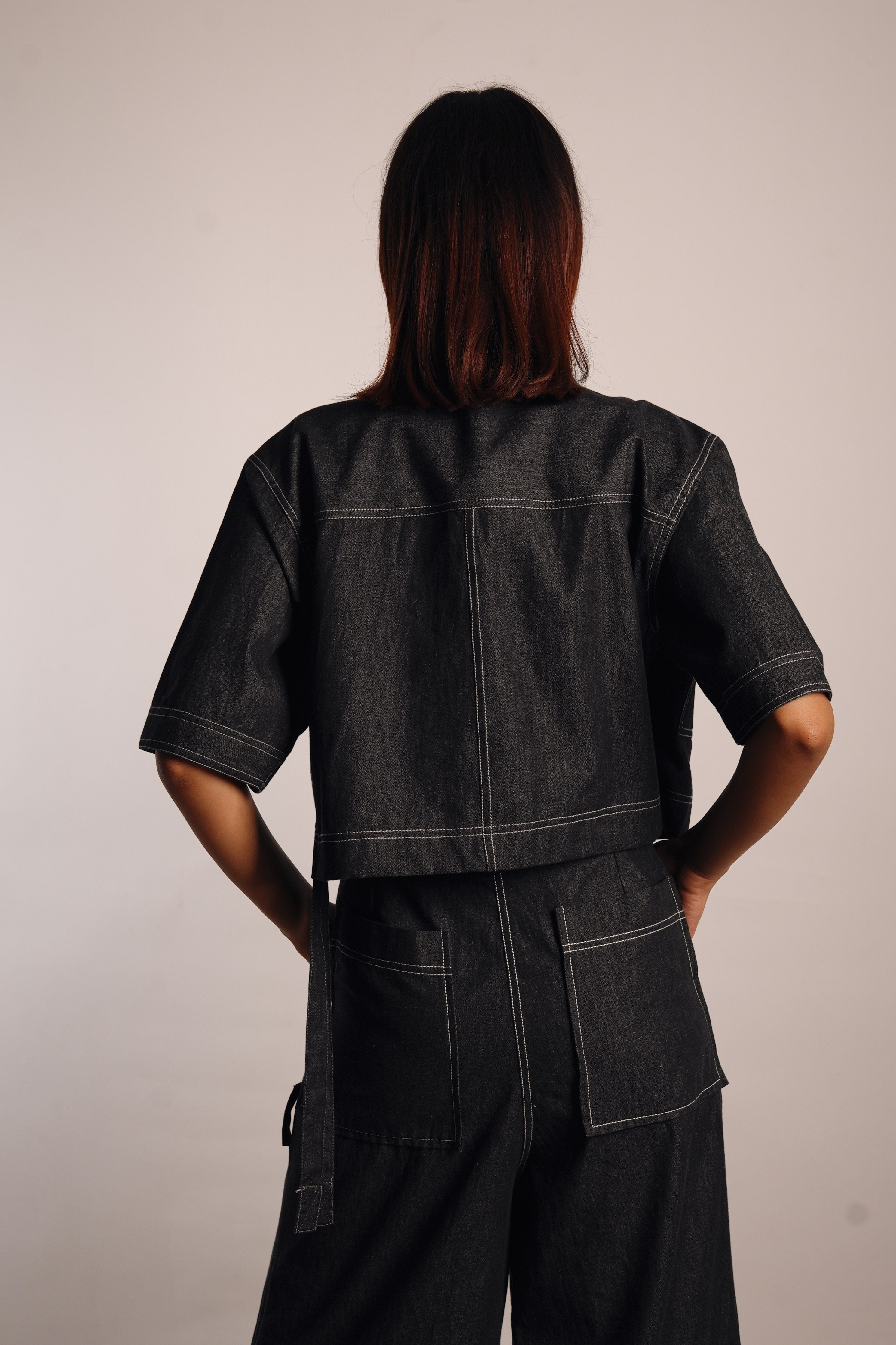 Grey Denim Ruched Co-Ord Set