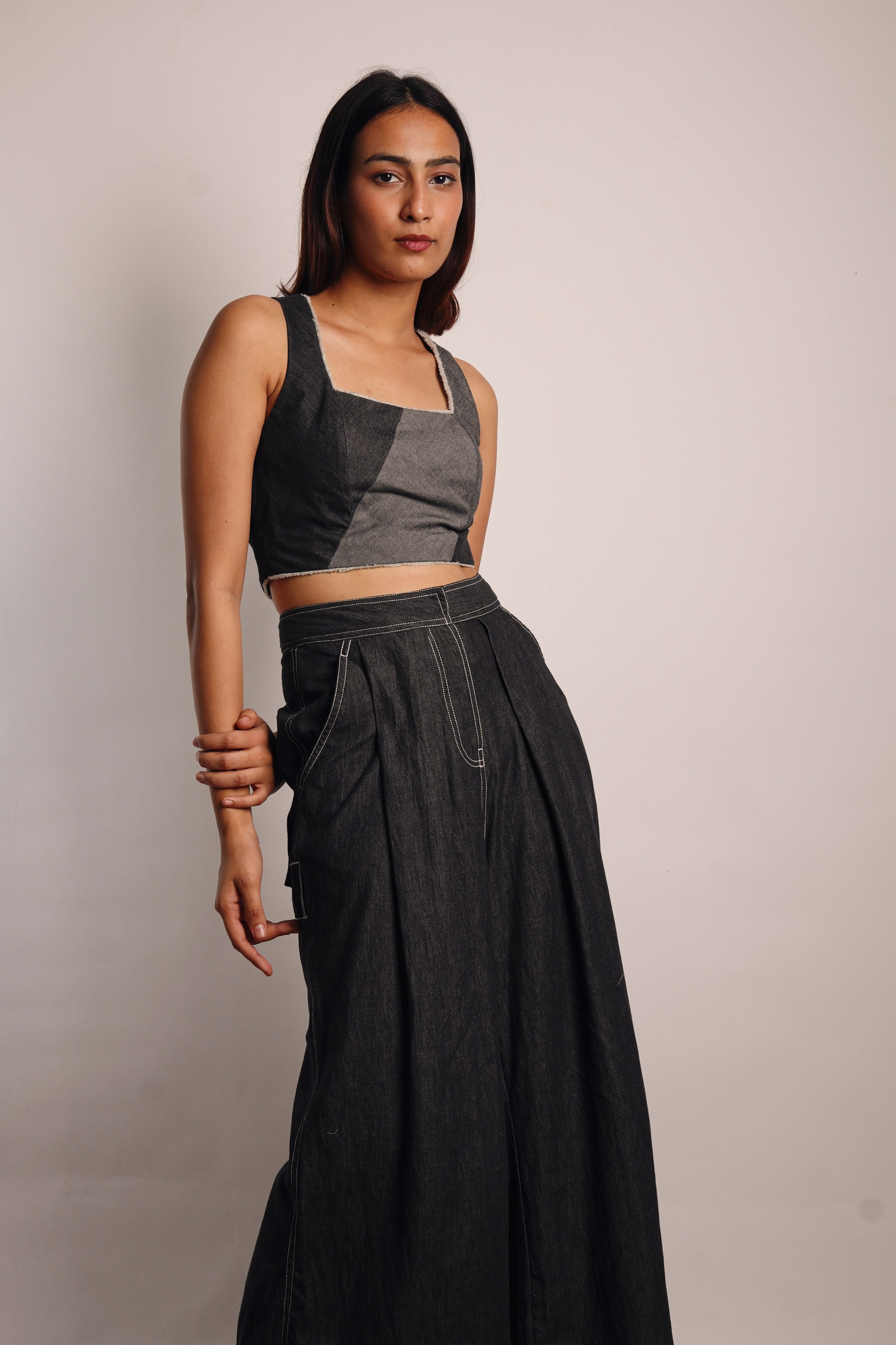 Grey Denim Ruched Co-Ord Set