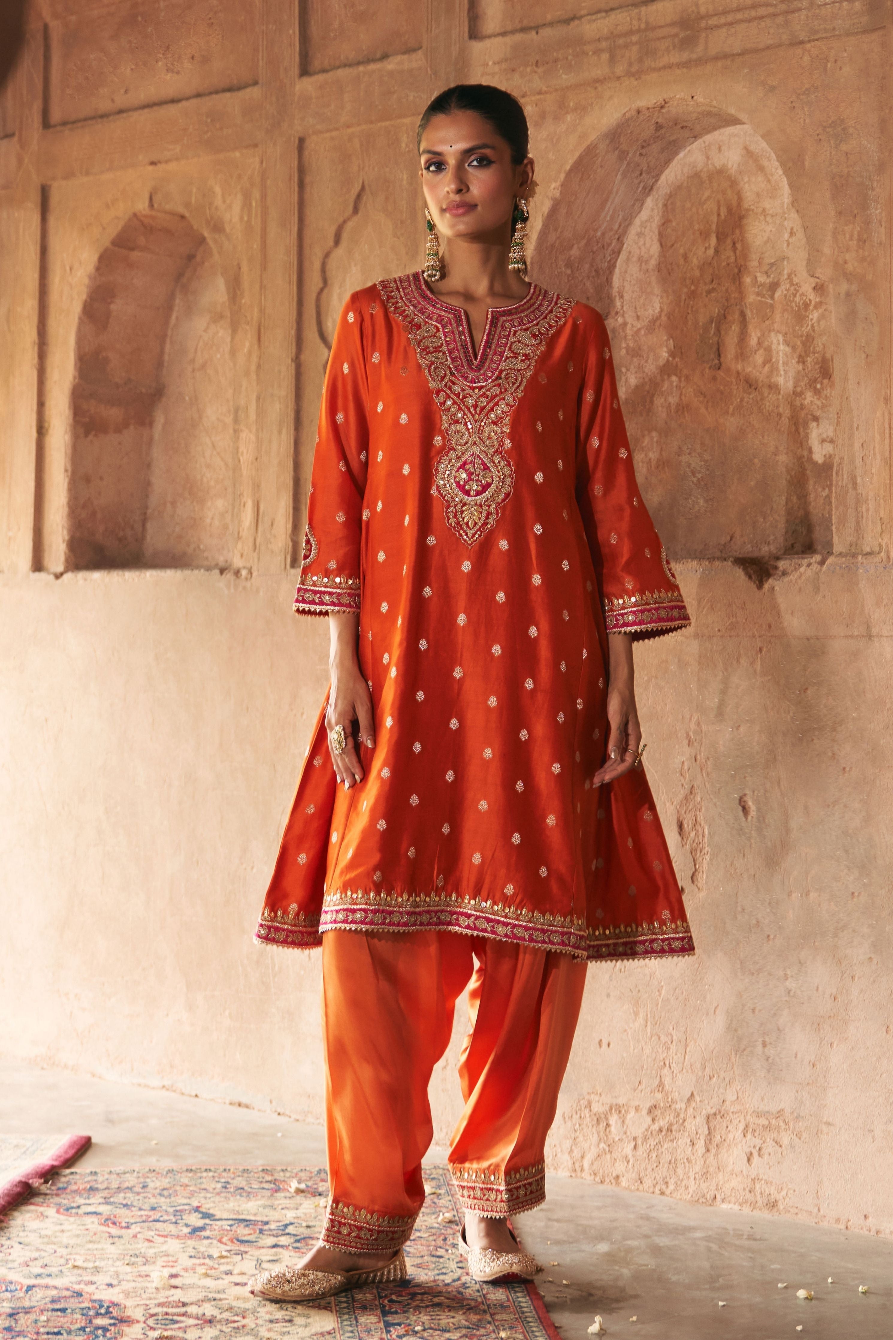 Hafsa Burnt Orange Chauga With Salwar With Dupatta