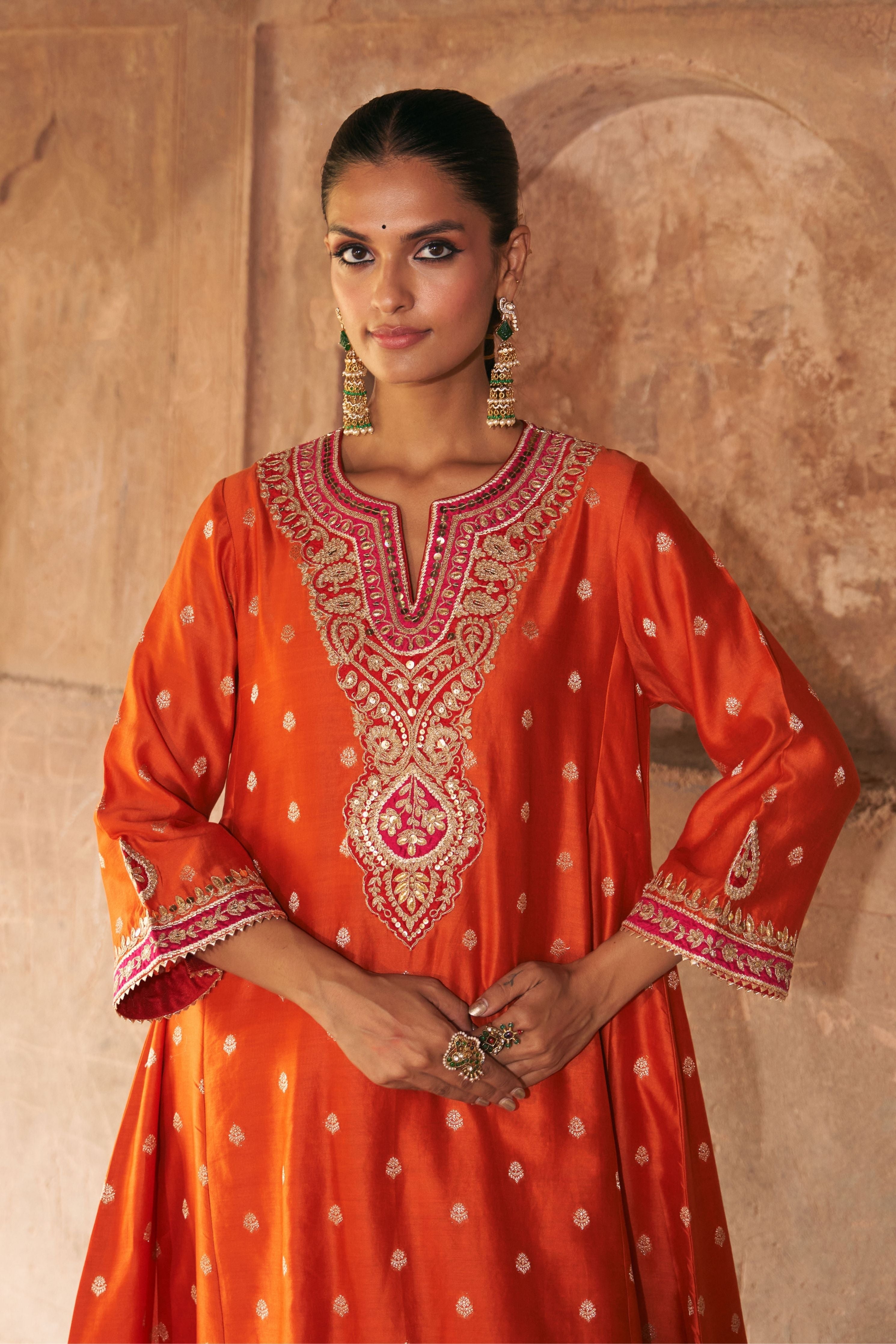 Hafsa Burnt Orange Chauga With Salwar With Dupatta