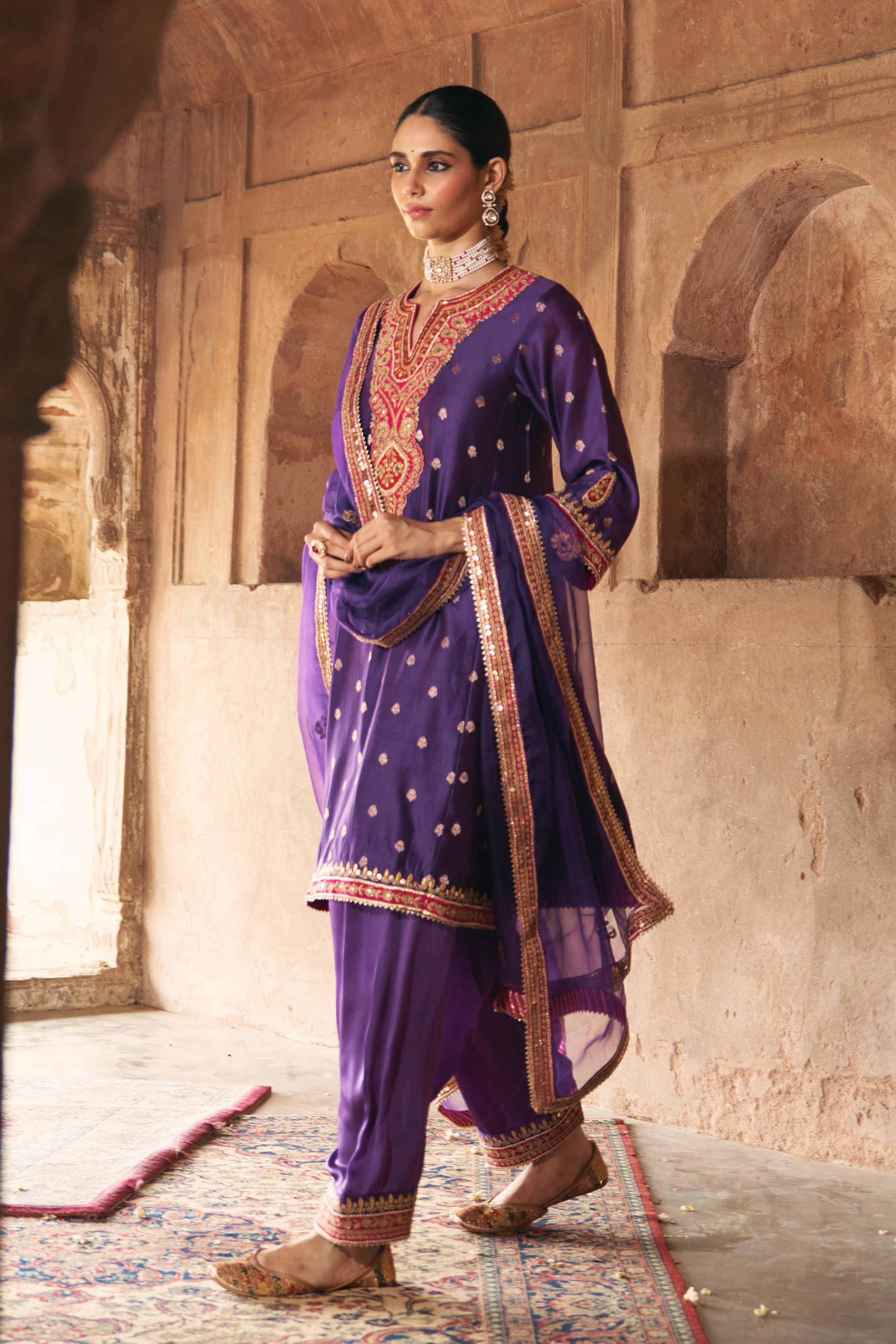 Hafsa  Deep Purple Chauga With Salwar With Dupatta