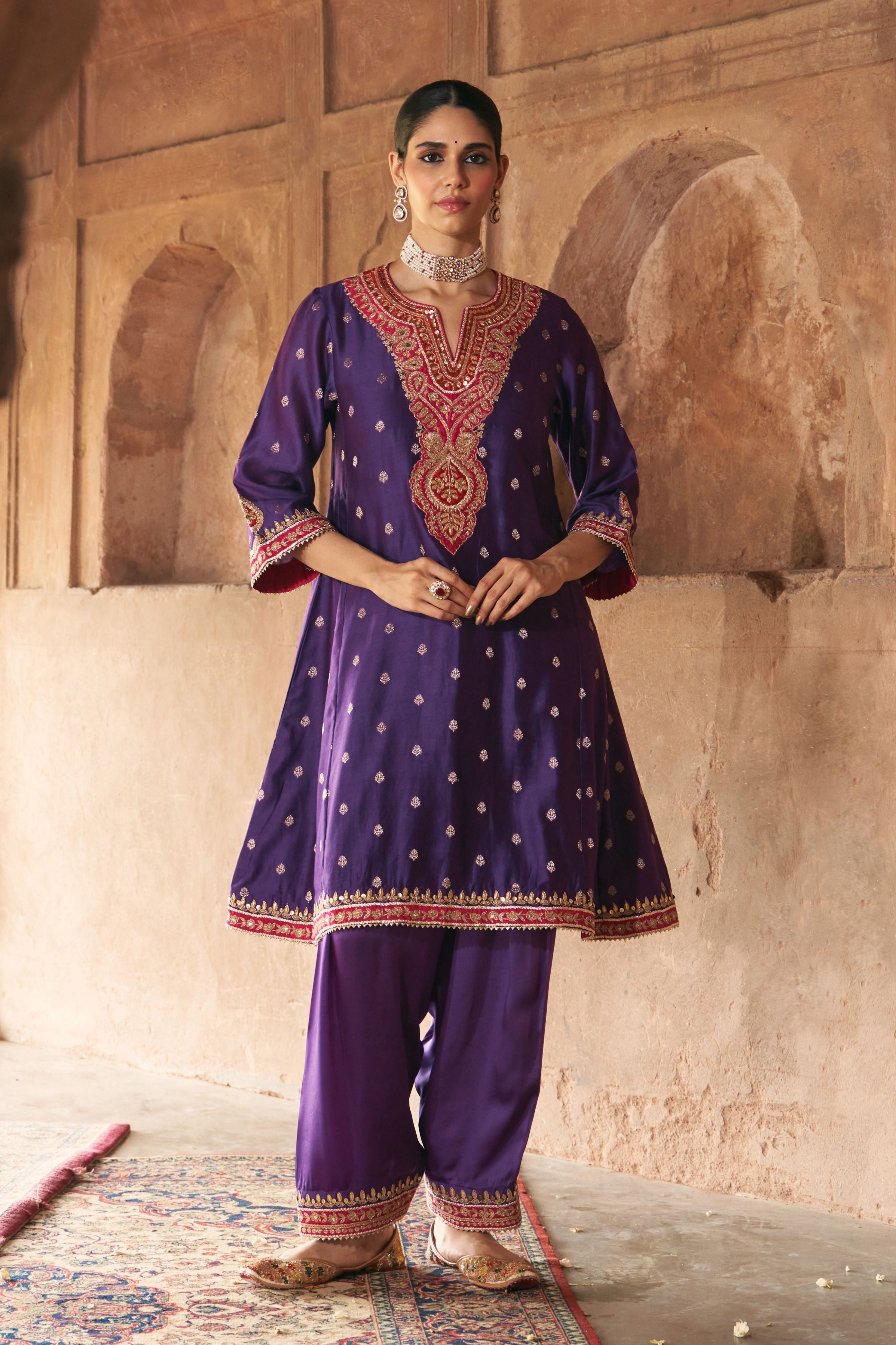 Hafsa  Deep Purple Chauga With Salwar With Dupatta