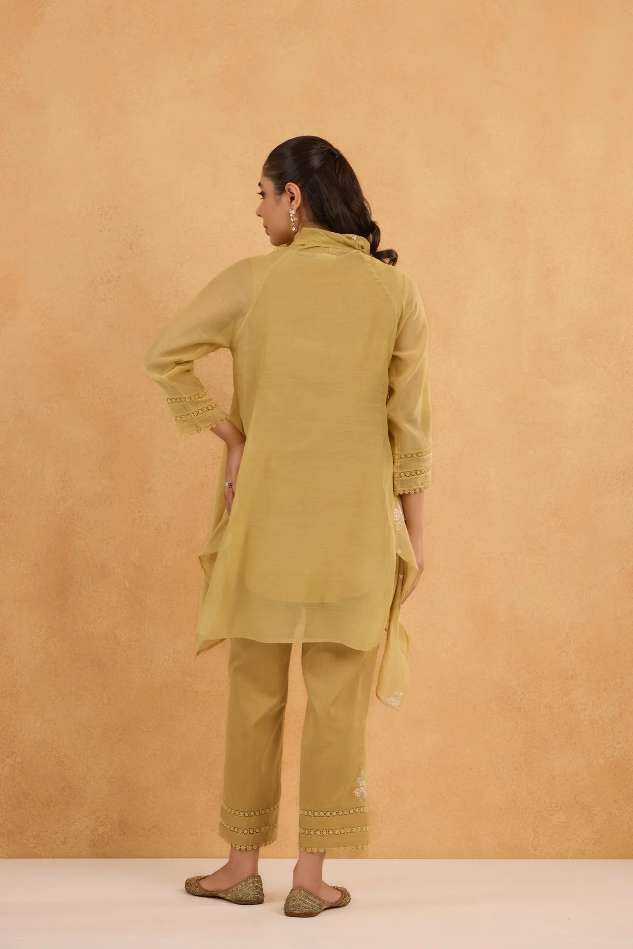 Asymmetric Cowl Tunic Set in Sand-Yellow