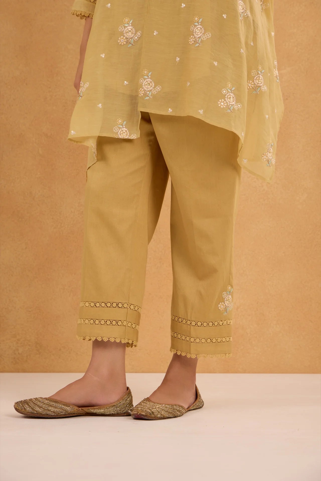 Asymmetric Cowl Tunic Set in Sand-Yellow