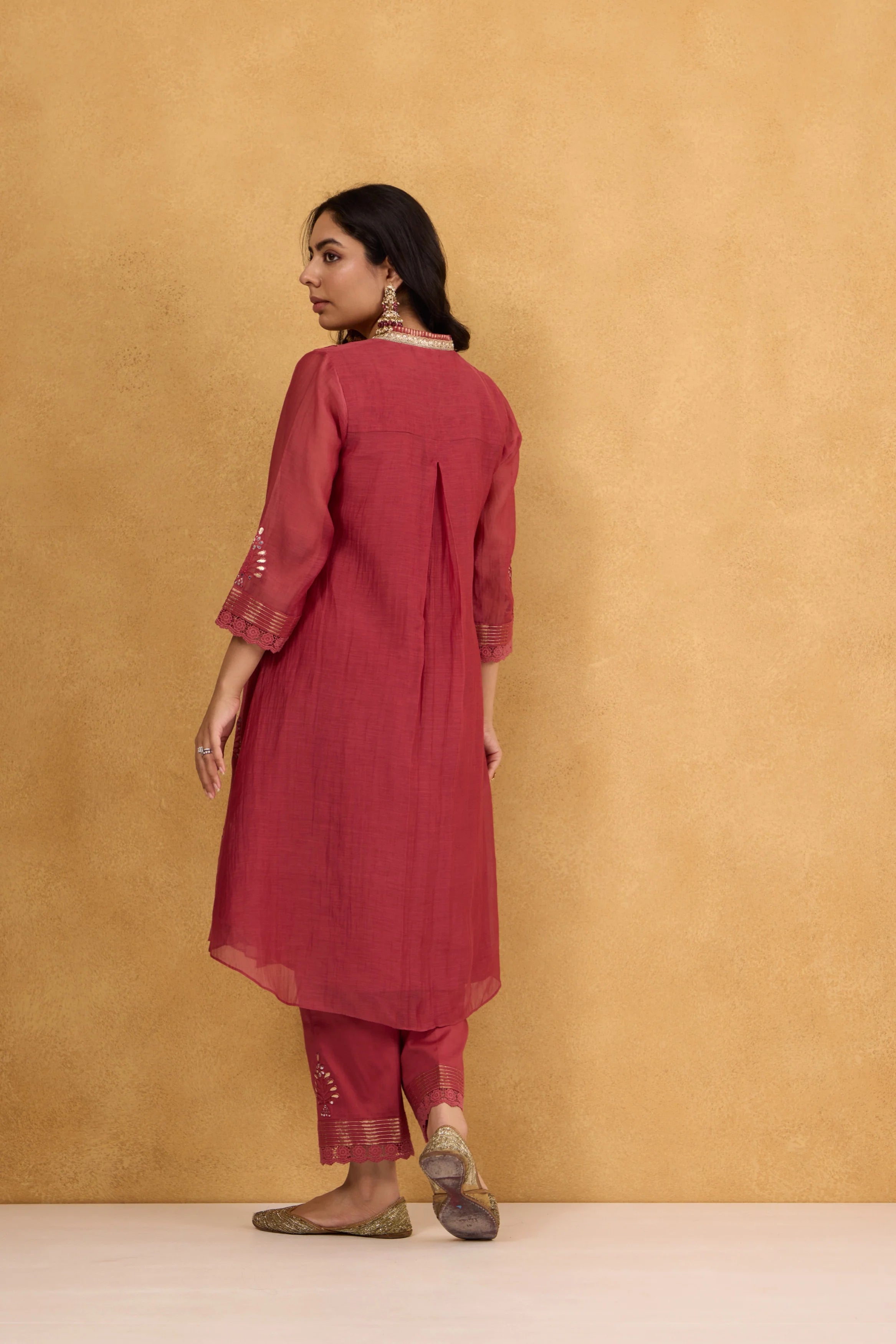 Brick Red Gota Embroidered Chanderi Kurta Set