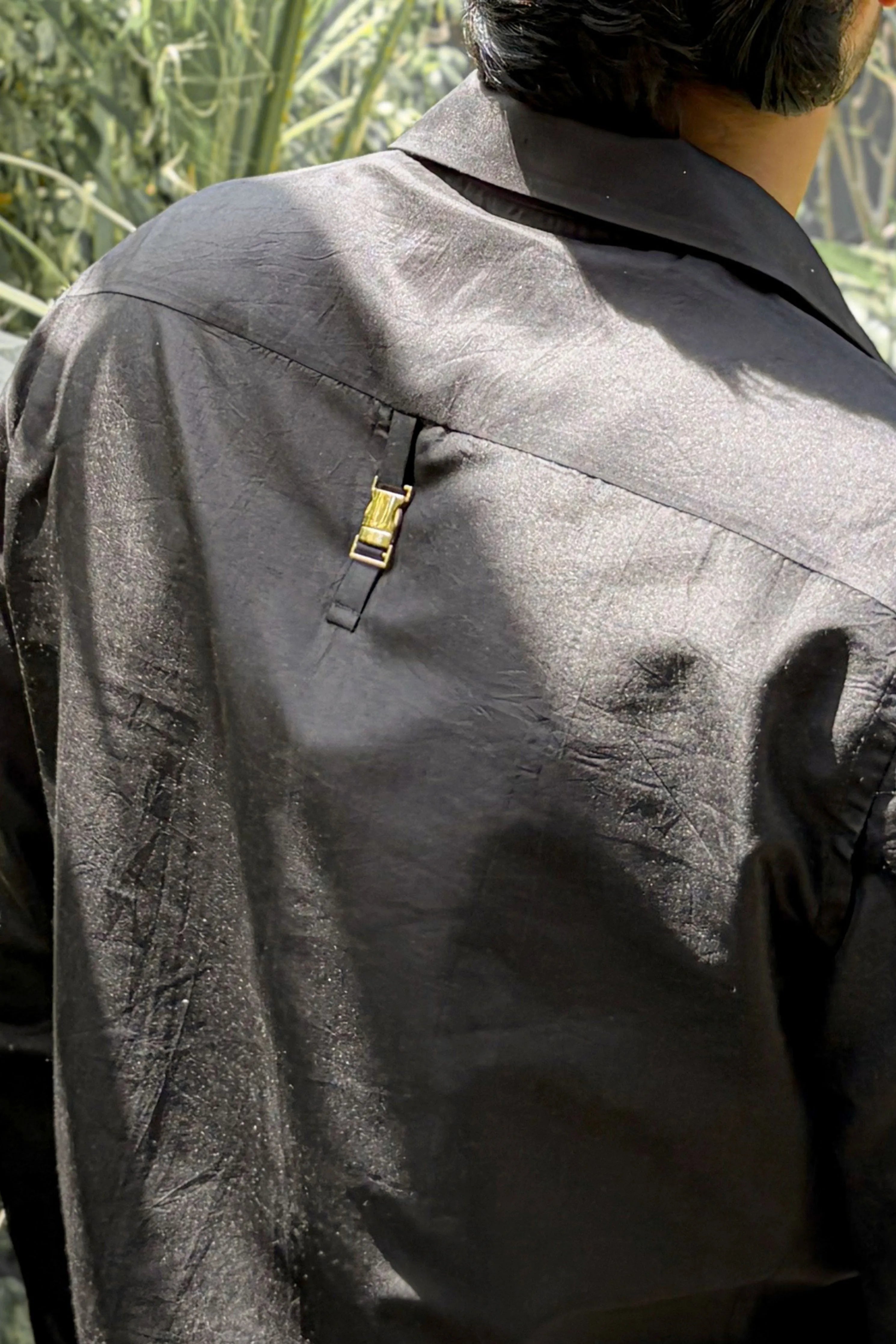 Black Tailored Silk Khadi Shirt