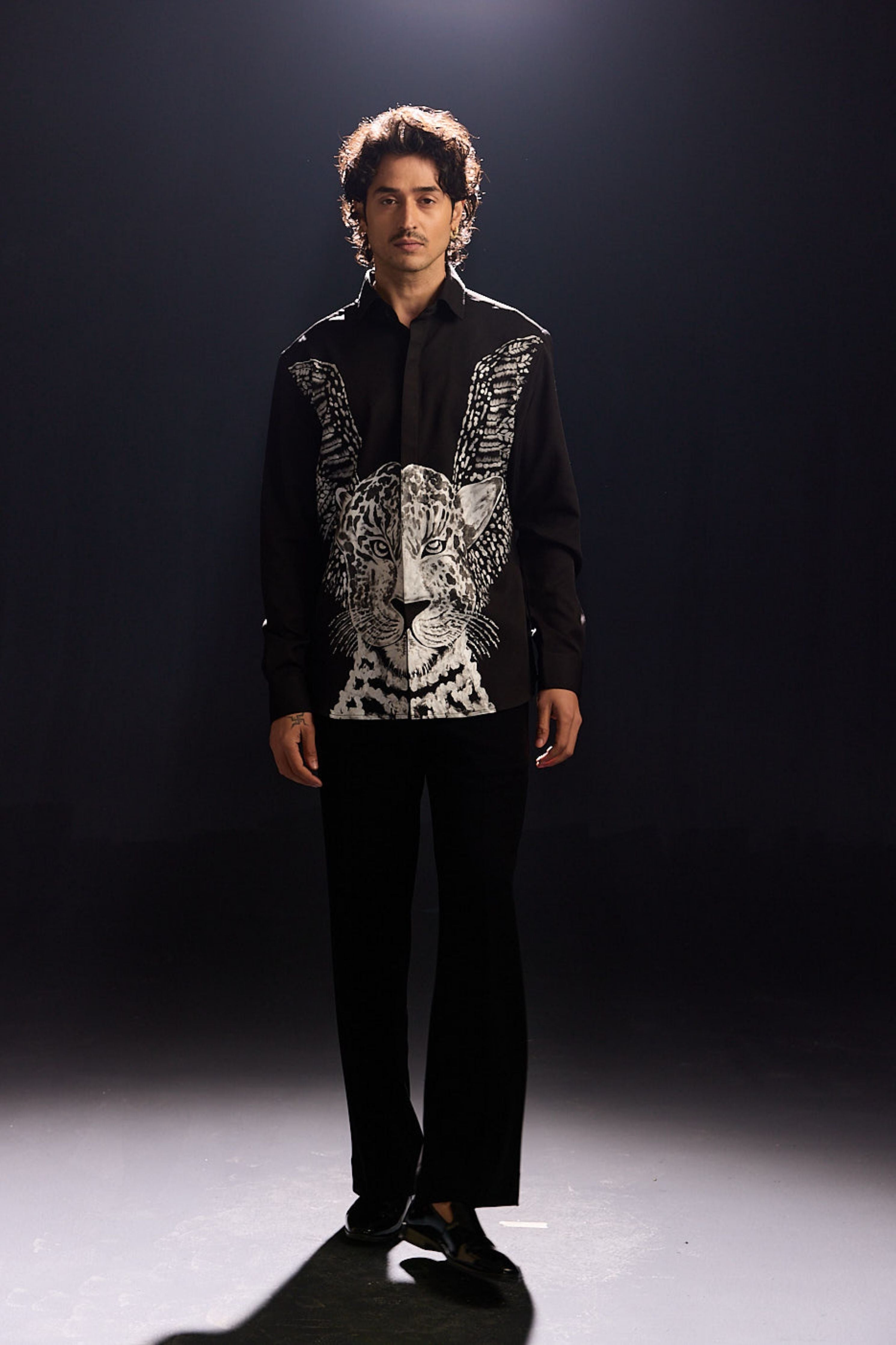 Hand Painted Black Leapord Shirt
