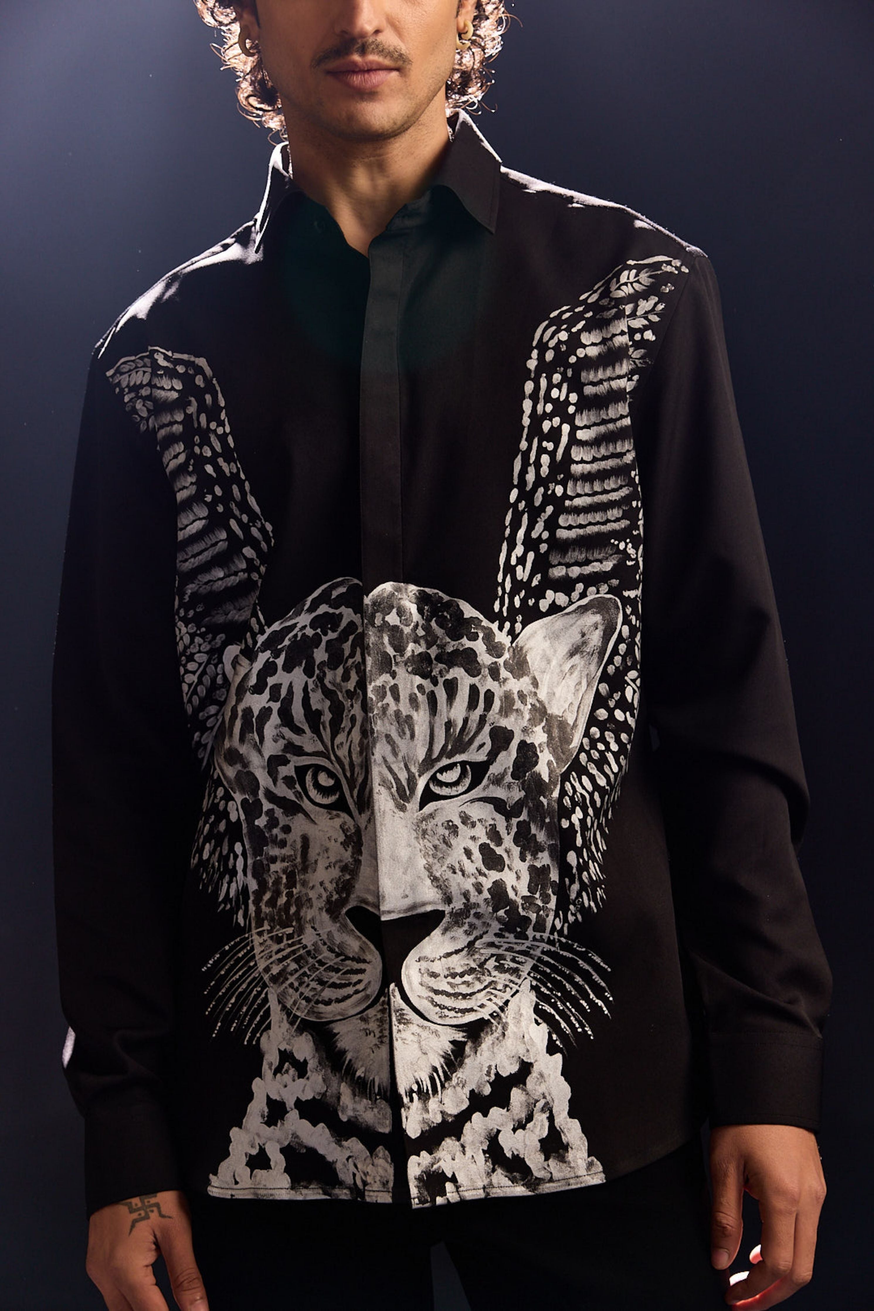 Hand Painted Black Leapord Shirt