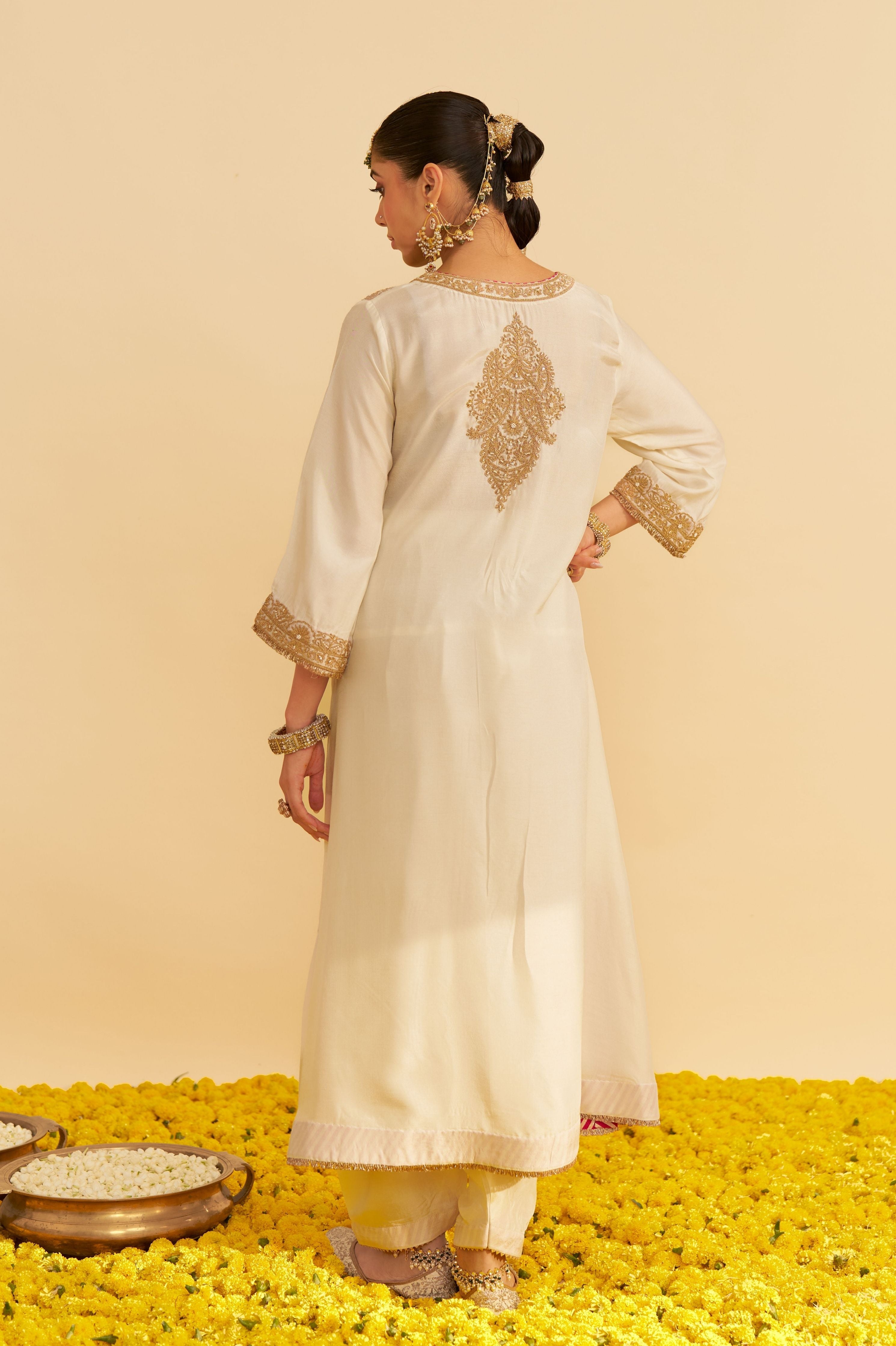 Hiba Ivory Long Kaftan With Salwar And Dupatta