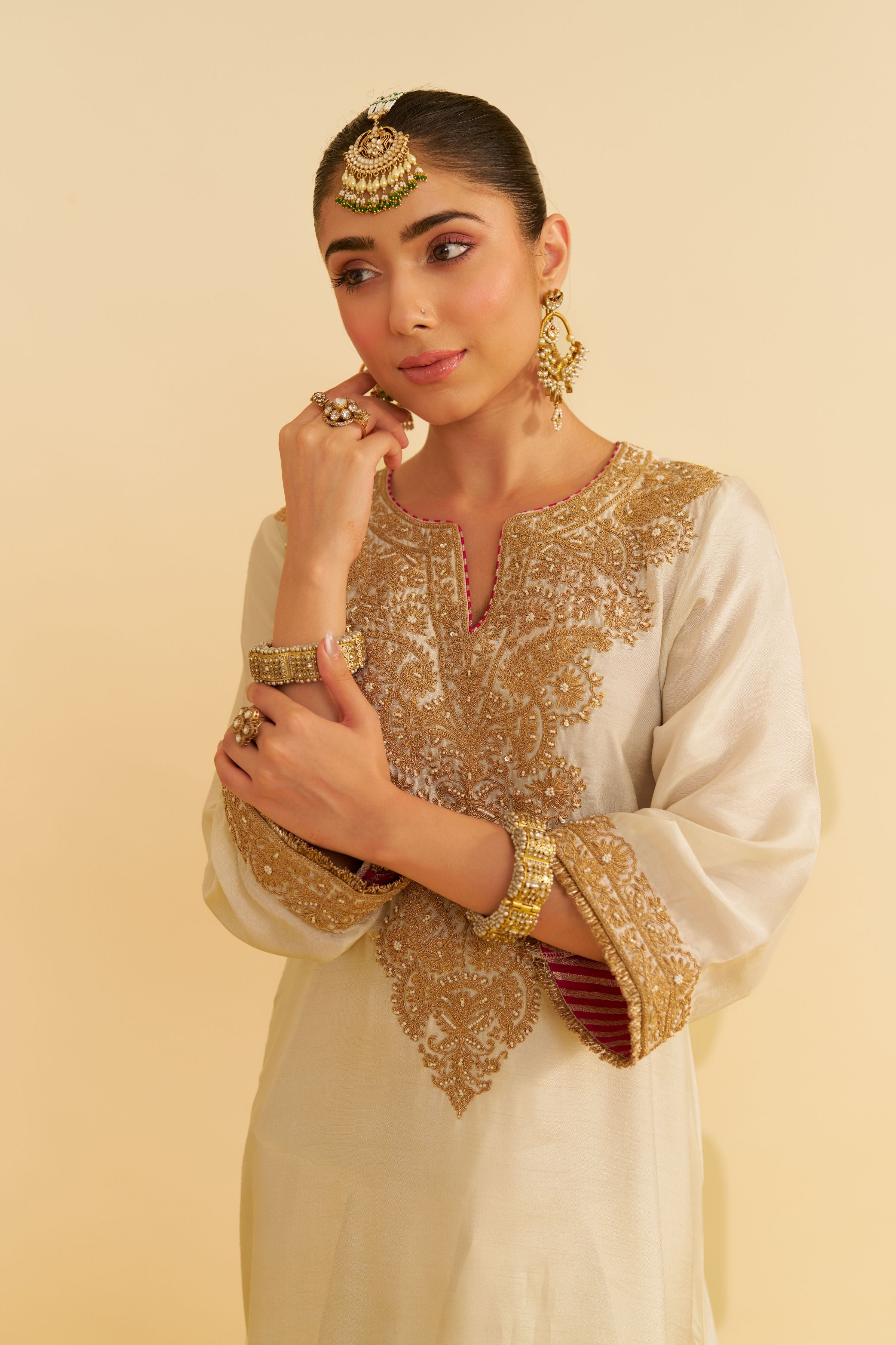 Hiba Ivory Long Kaftan With Salwar